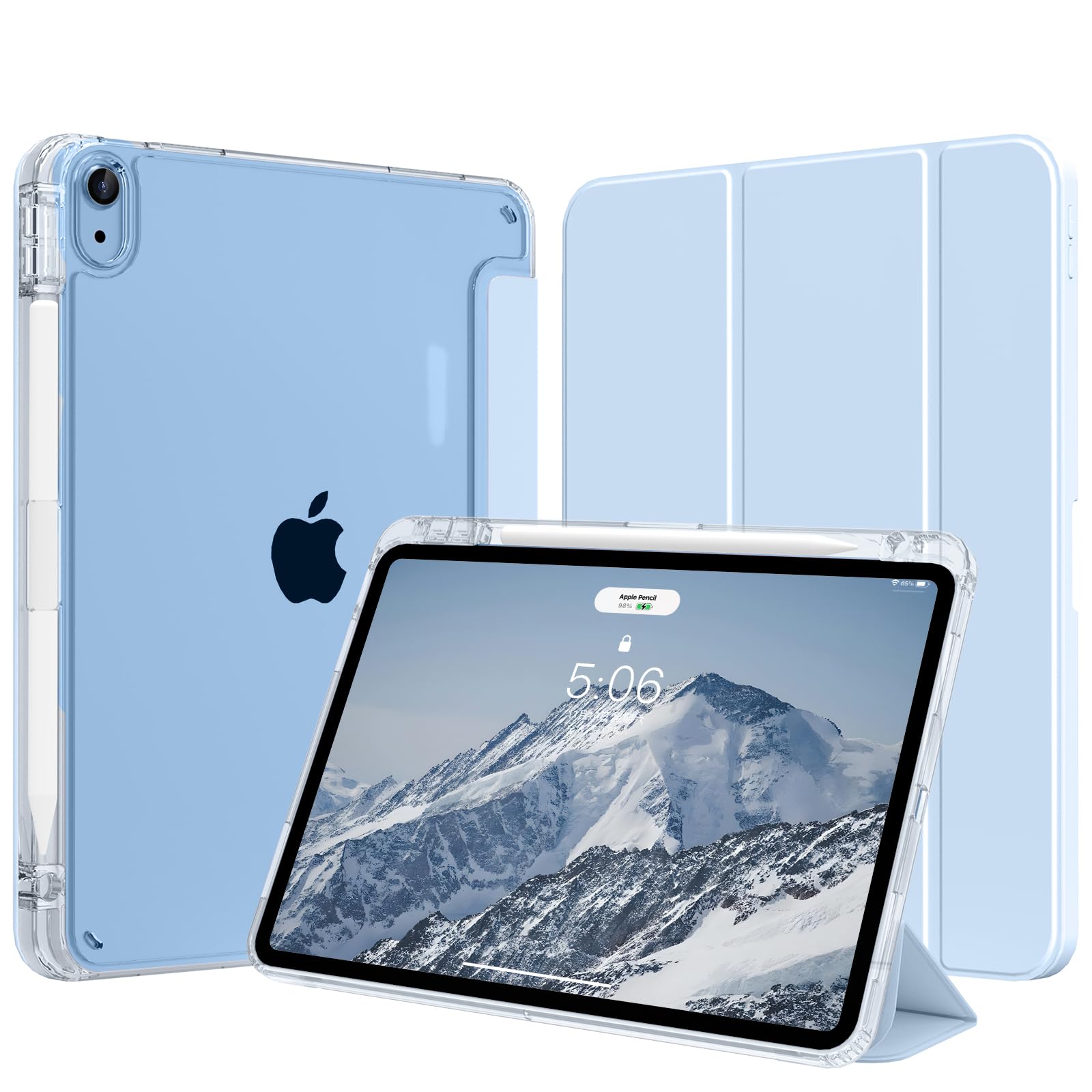 SZPSGC Hülle für iPad (A16) 11. Generation 11 Zoll 2025, iPad 10. Generation 10,9 Zoll 2022 mit Stifthalter, Schlank Leicht Trifold Schutzhülle mit Hart PC Transluzenter Rückseite, Blau