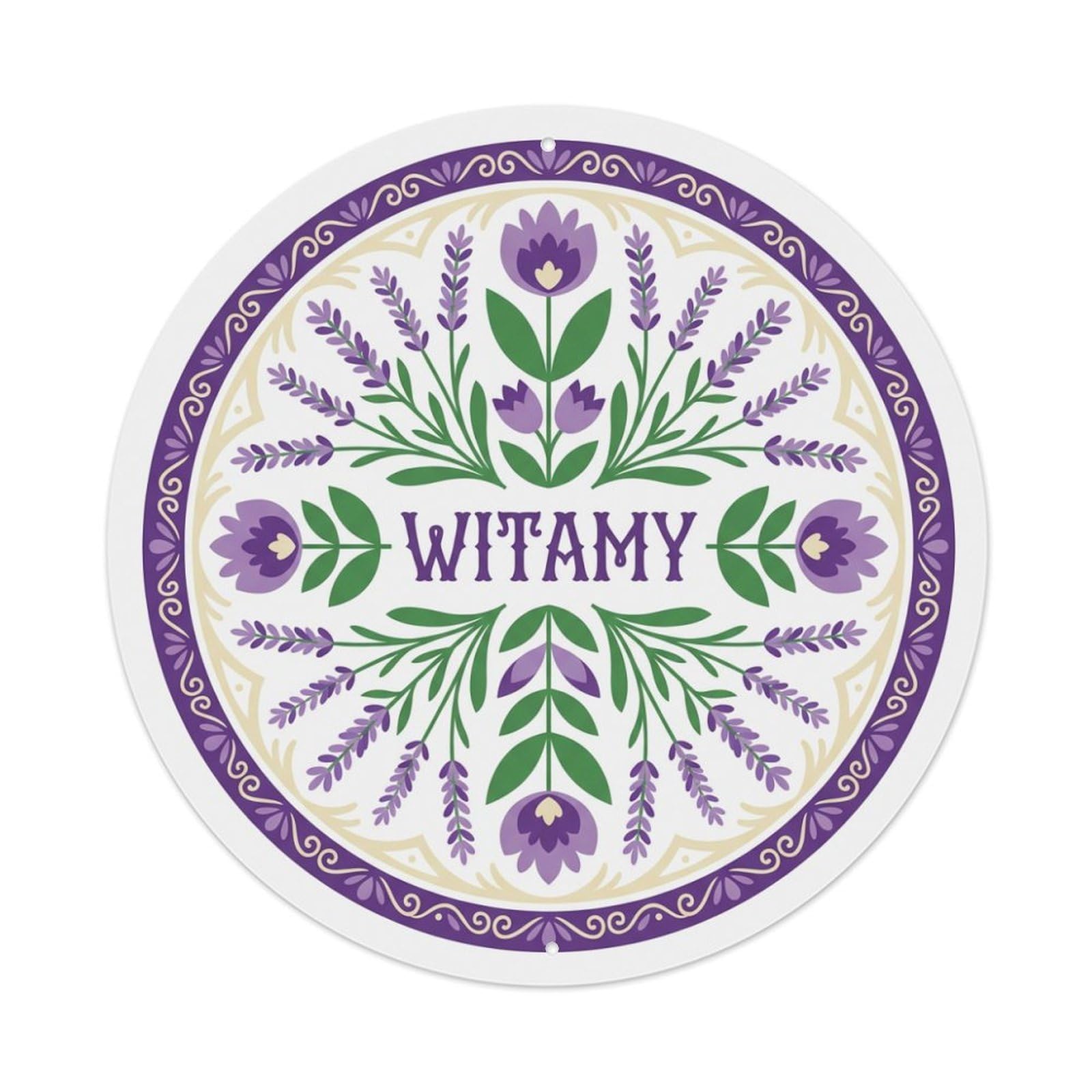 Fyrn Style Metal Tin Sign Vintage Polish Folk Art Witamy Welcome Lavender Field