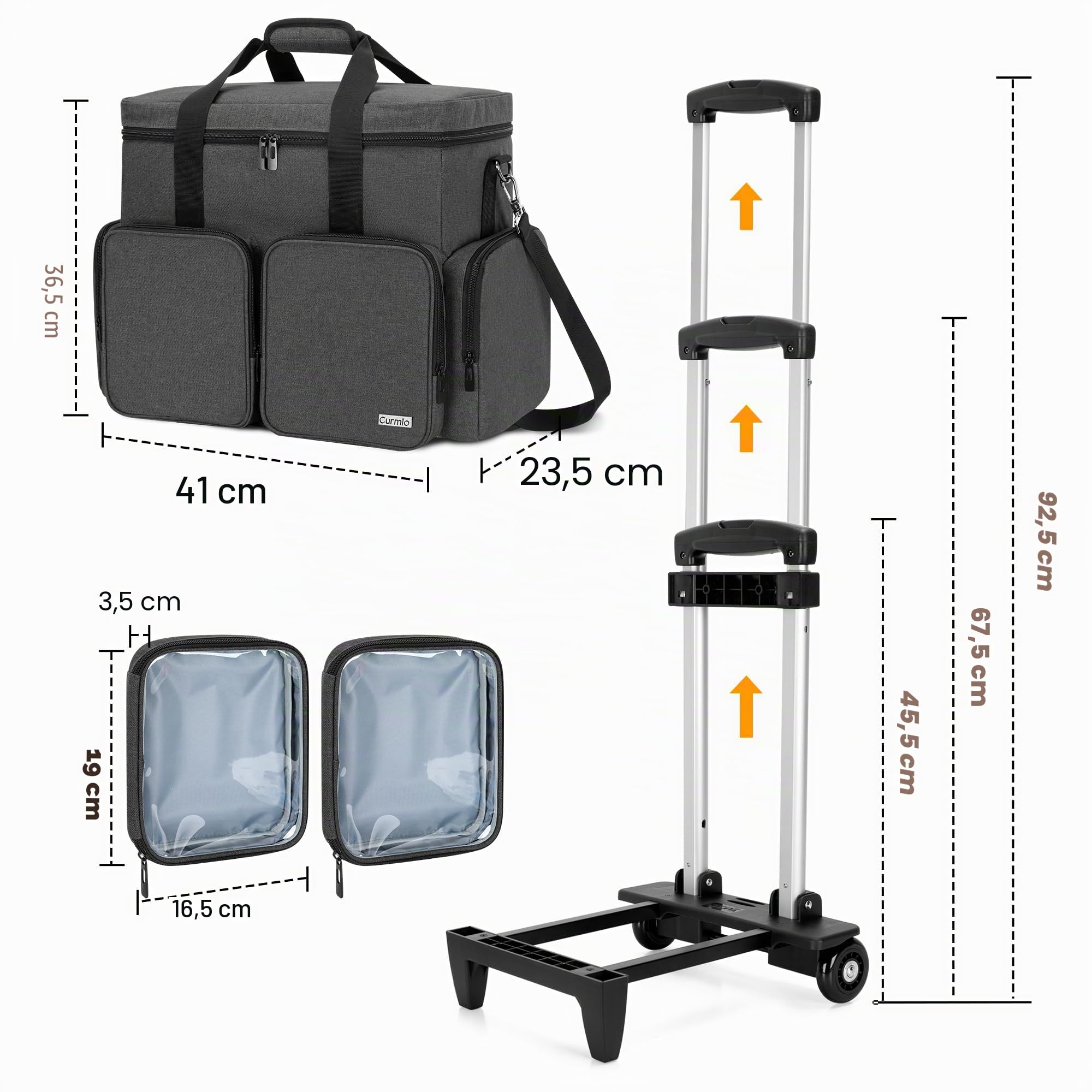 CURMIO Sac de Travail pour Enseignant, Sacoche à roulettes pour Ordinateur Portable de 15,6", Sac de Rangement Trolley pour Fournitures d'enseignant, Outils, Fournitures de Bureau, Artisanat, Noir