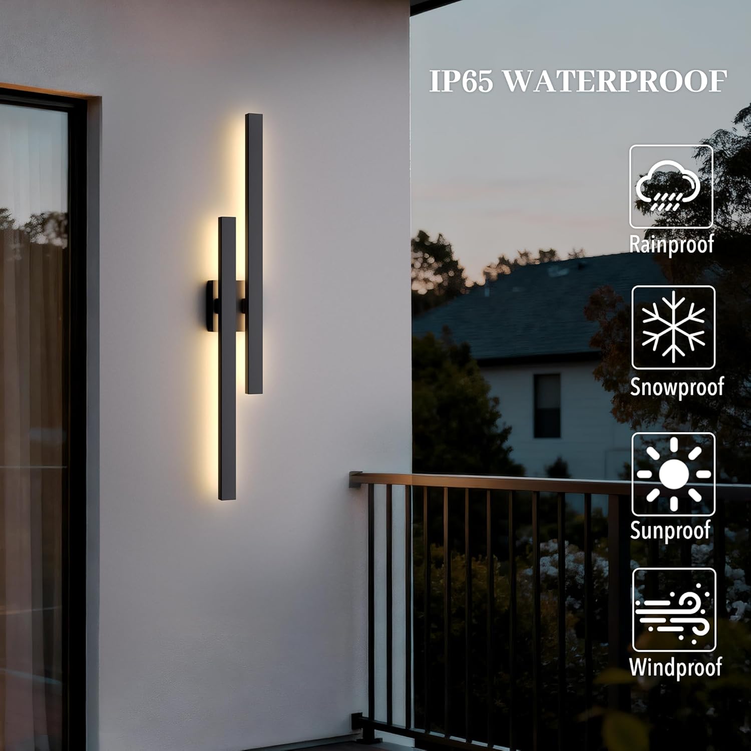37 Inch Aluminum Long Outdoor Wall Light, 3000K Integrated LED Modern Exterior Lighting Fixture, IP65 Waterproof Matte Black Linear Outdoor Wall Sconce for House Porch Patio Garage Front Door