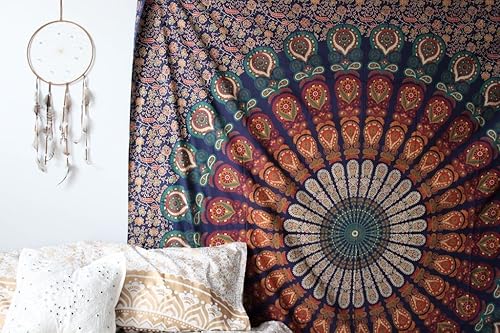 Miniatura 2 de World Wide Kart Queen Tapestry - Mantel para colgar en la pared con diseño de mandala hippie de algodón y flores psicodélicas, tamaño grande, 83.9 x