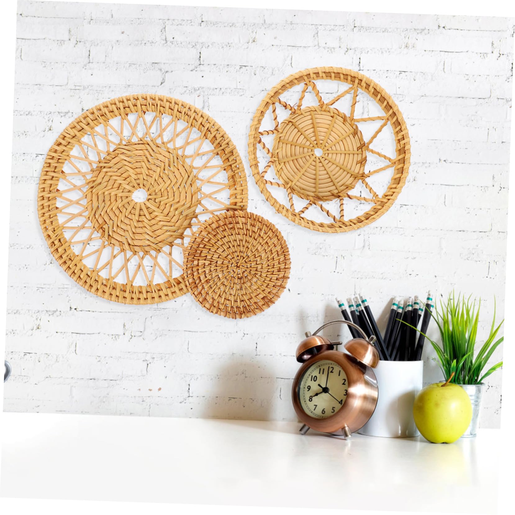 3 Piezas de decoración de cumpleaños for niña, decoración de otoño, Cesta Colgante de Pared, Cesta Plana, Cuenco Tejido, decoración de Pared Colgante,Decoraciones de ratán