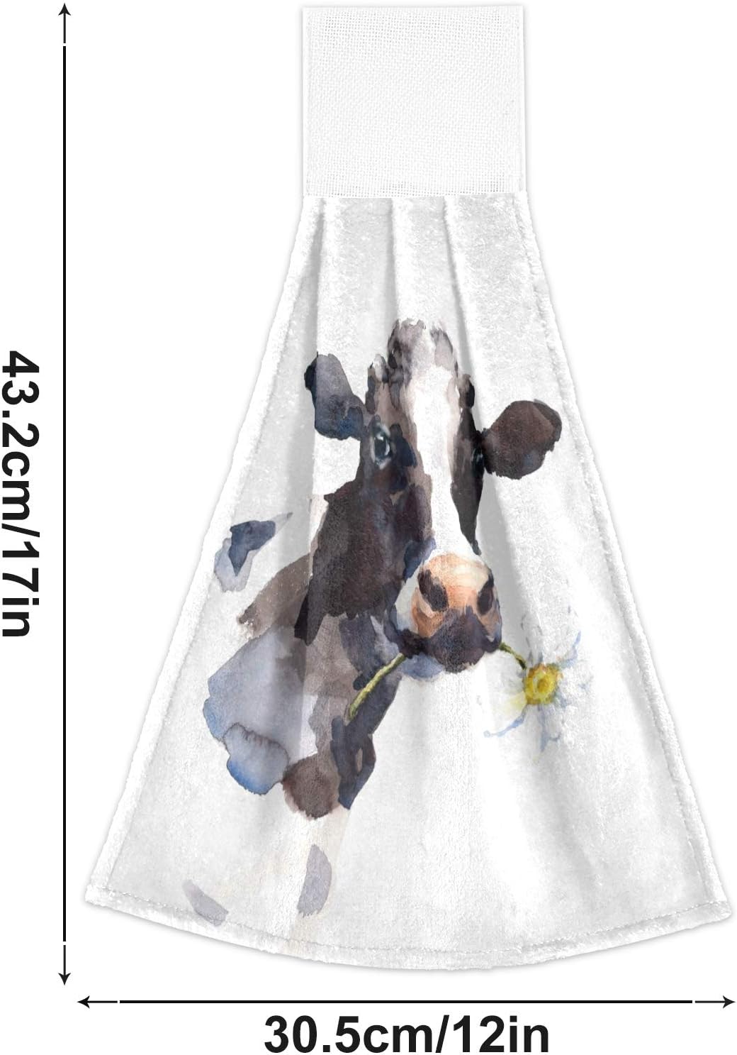 Boccsty Cow Daisy Flower in Its Mouth Farm Animal Portrait Hanging Kitchen Towels 2 Pieces Dish Cloth Tie Towels Hand Towel Tea Bar Towels for Bathroom Farmhouse Home - Image 4