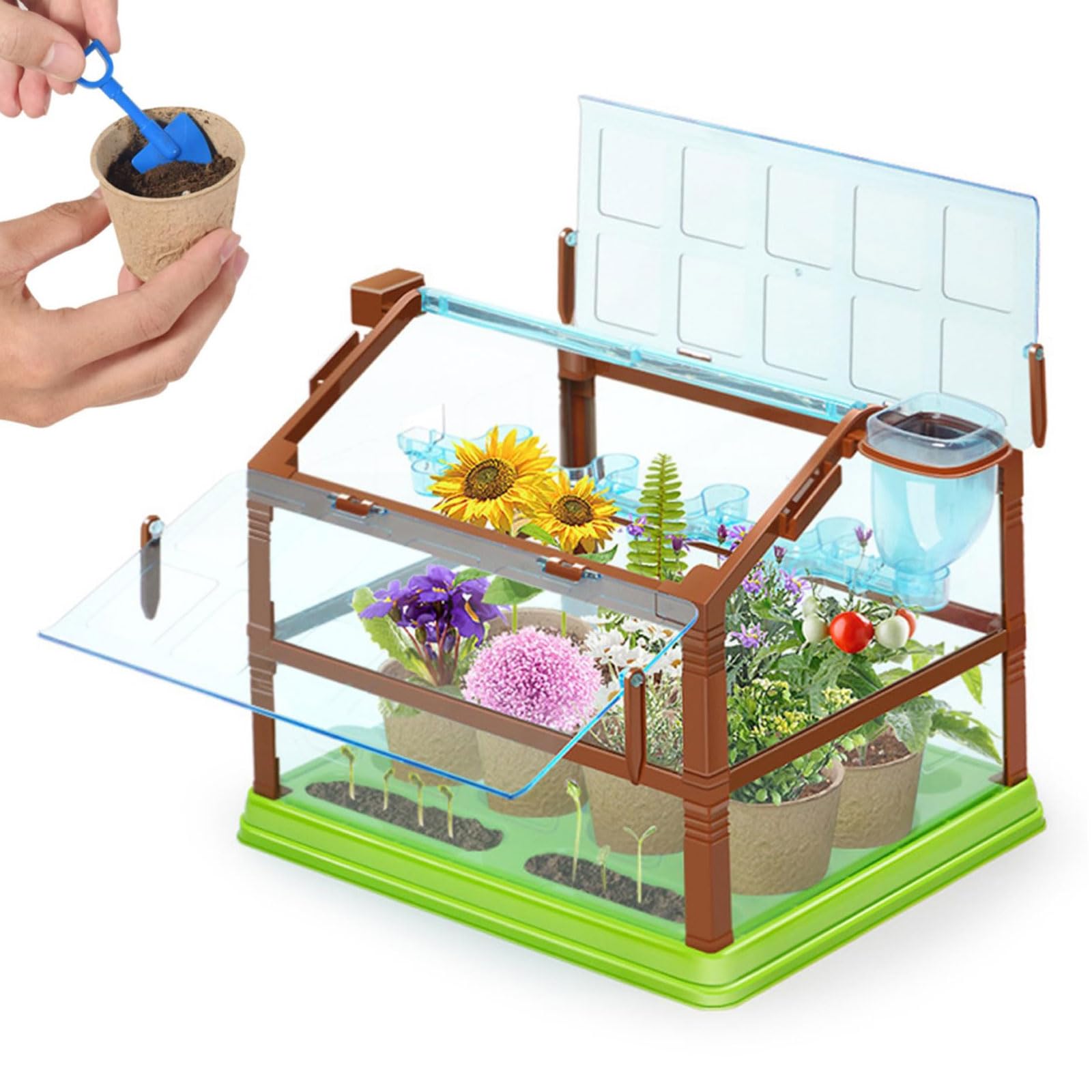 Kit de culture de plantes pour enfants avec système d'irrigation goutte à goutte et lampe de croissance à LED, jardinage éducatif pour enfants, configuration à double étage, pas de graines ou de sol