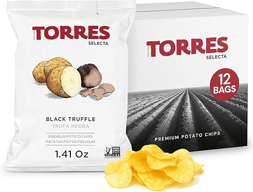 TORRES Selecta Black Truffle Gourmet Potato Chips - Snack Size Small Batch Artis