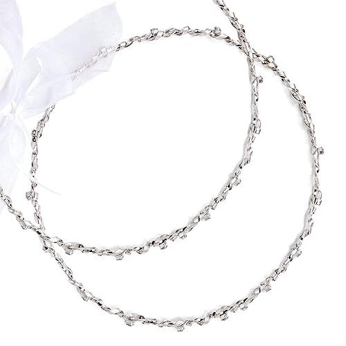 Greek Orthodox wedding crownsstefana with twisted base & crystals - Silver 925 Jewellery (silver-plated)