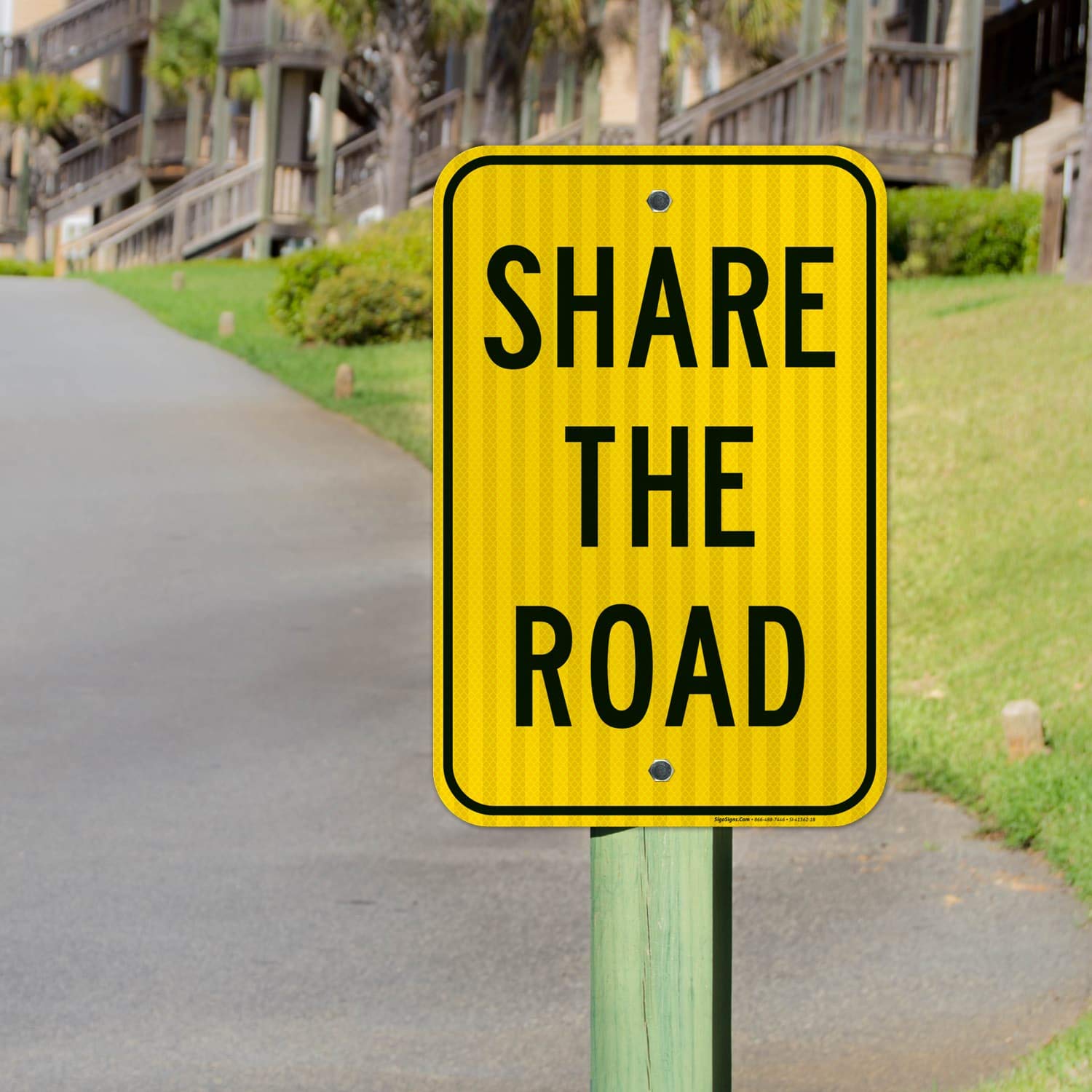 Share The Road Sign, 12x18 Inches, 3M EGP Reflective .063 Aluminum, Fade Resistant, Easy Mounting, Indoor/Outdoor Use, Made in USA