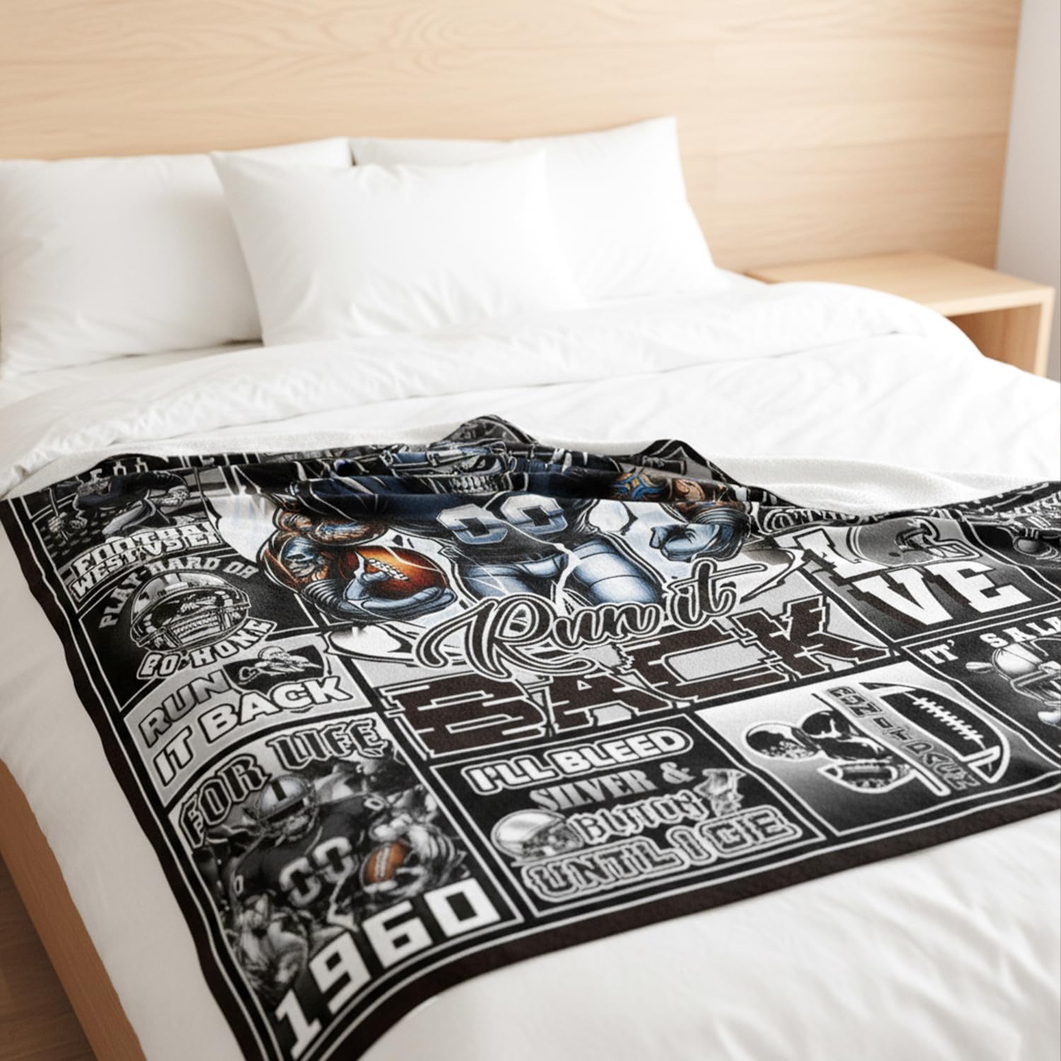 Football Throw Blanket Gifts - Sport Team Player Gift for Men, Christmas Birthday Sports Gifts for Boys Football Coach Fan Lovers, Black White Skeleton Cozy Flannel Throw Blanket 59"X 51" - Image 4