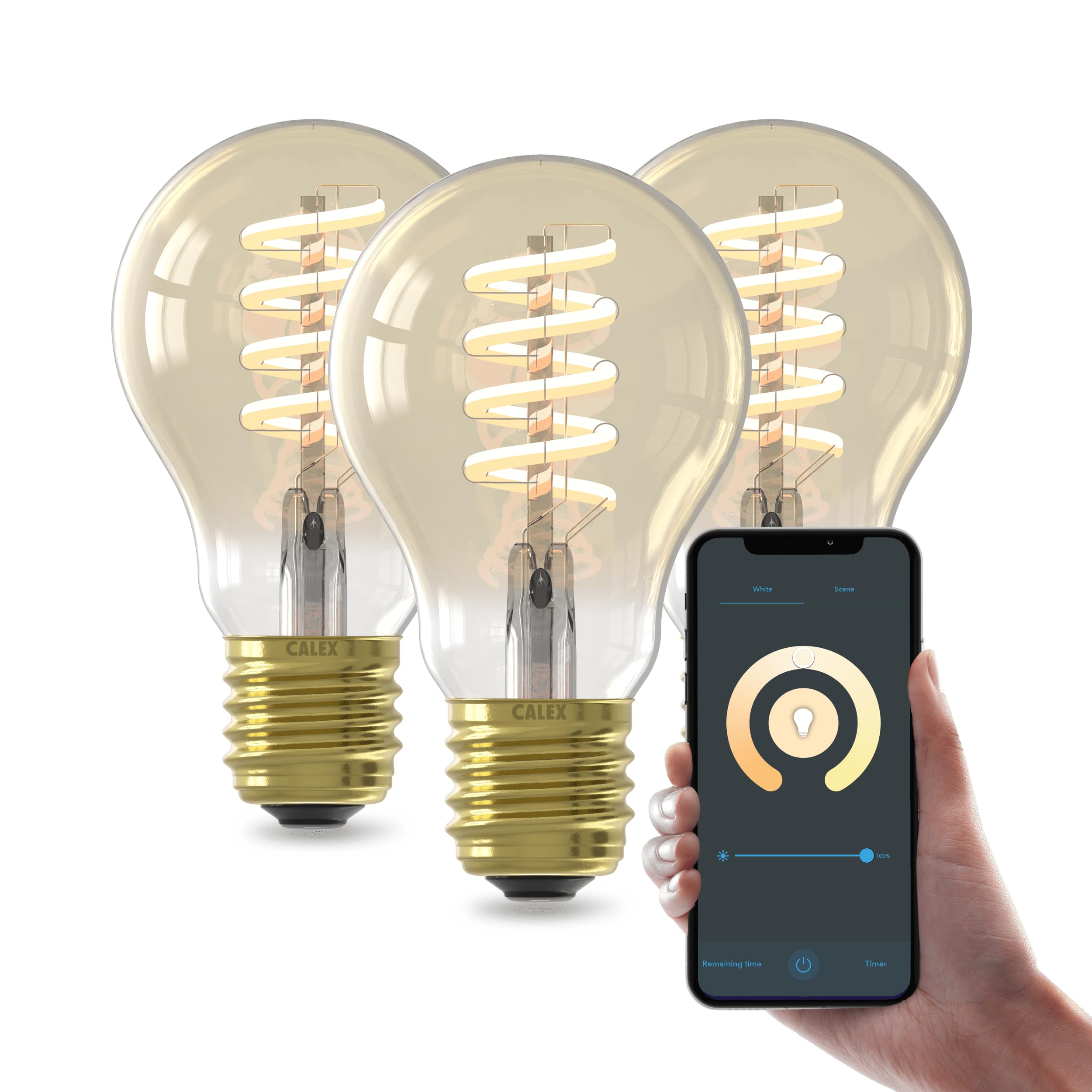 CALEX Lampadina LED Smart, E27, A60, Filamento Oro, luce calda, Dimmerabile, controllo app Wi-Fi & vocale, Confezione da 3