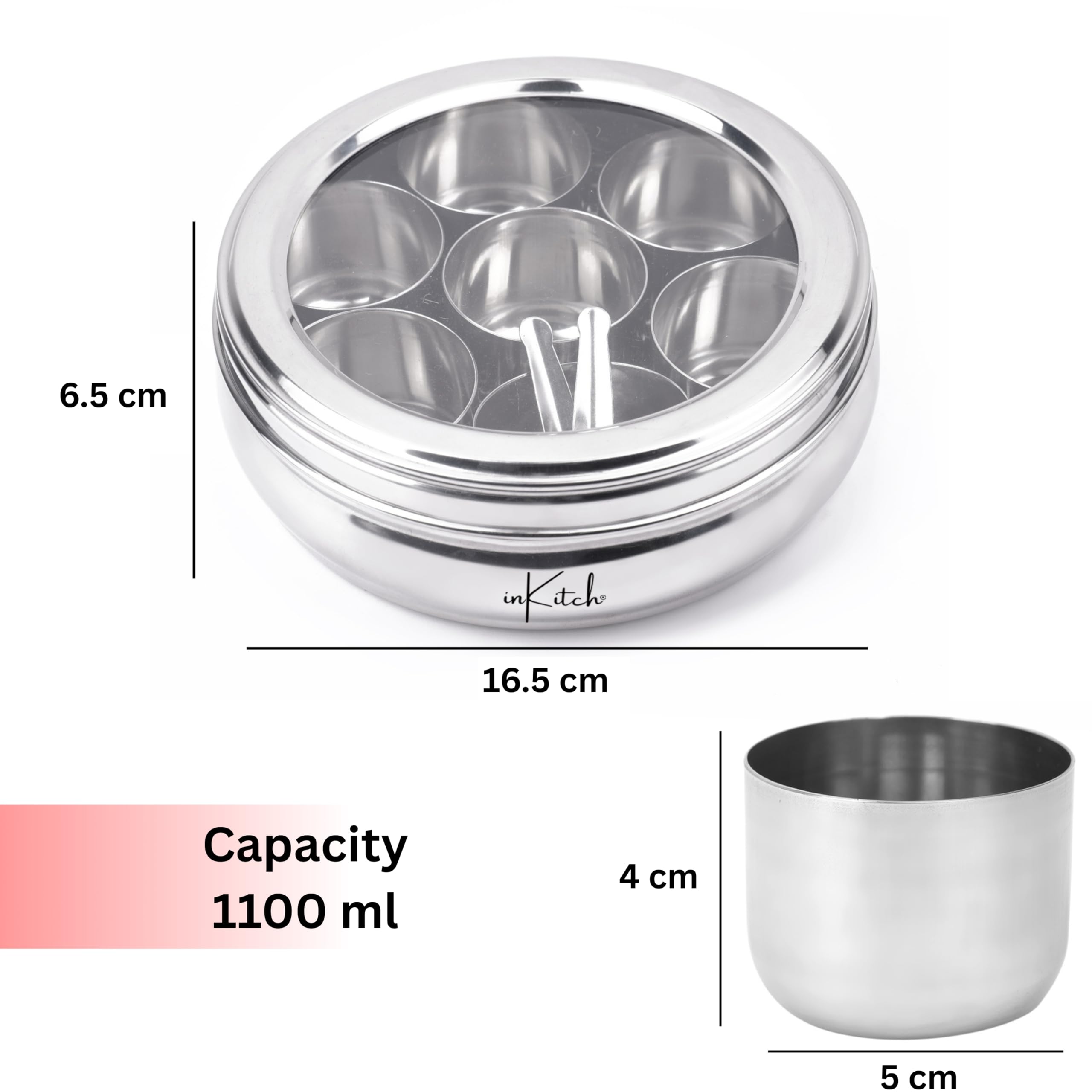 Stainless Steel Spice Box - 7 Containers & Spoon -3