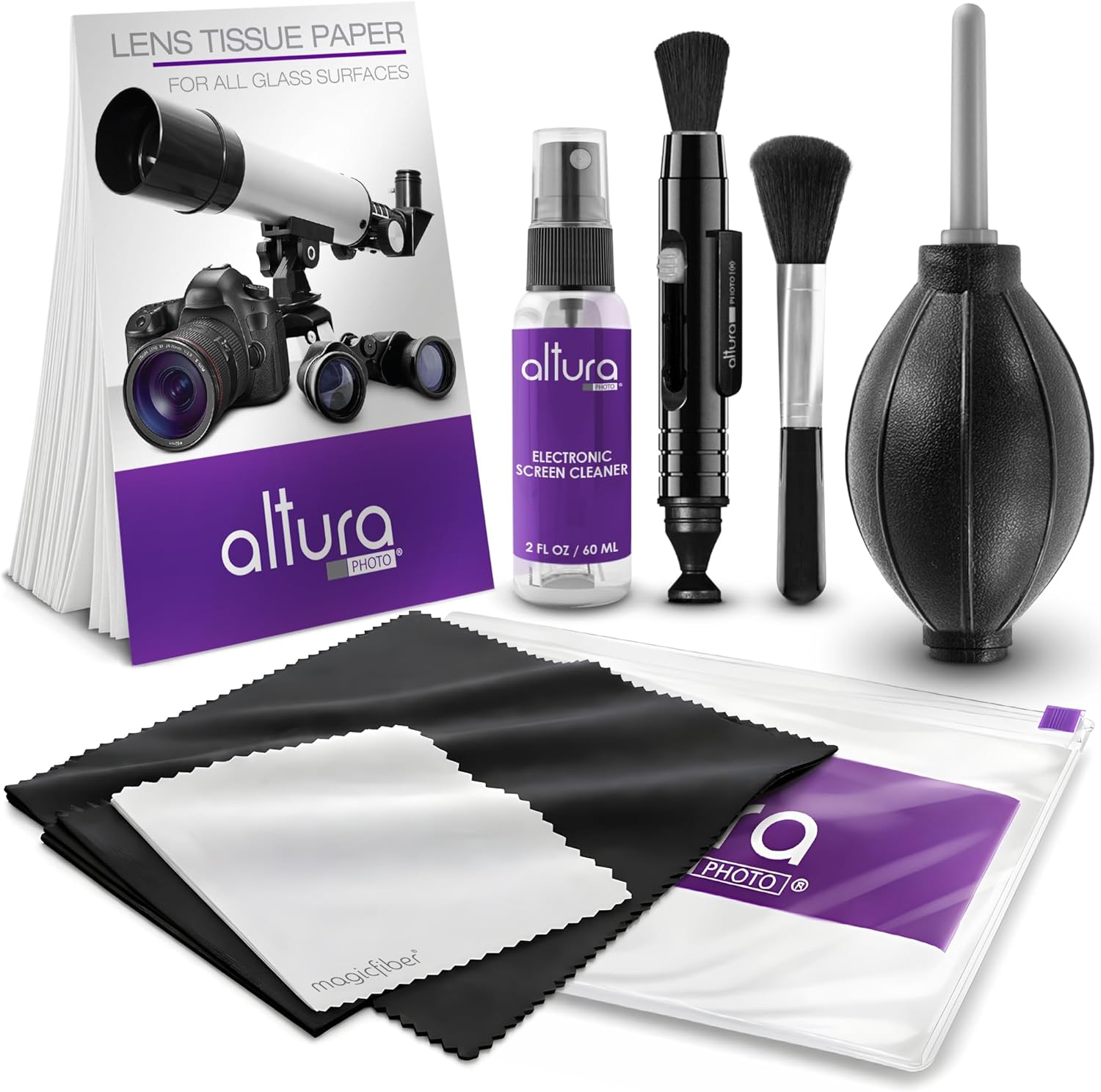 Altura Photo Camera Cleaning Kit - Camera Photography Accessories (Air Blower, Brush, Pen, Lens Cleaner Spray, Microfiber Cleaning Cloths, Tissue Wipes) for Canon Nikon ZR Sigma Tamron Sony Pentax