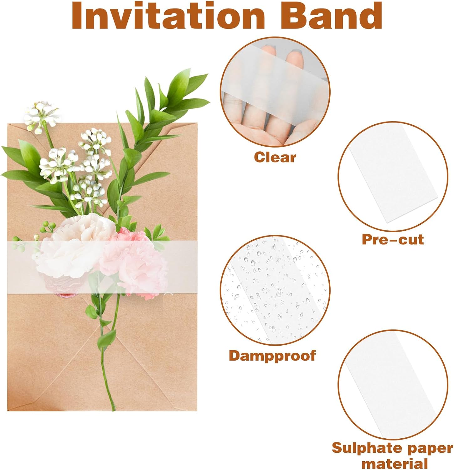 100Pcs Wedding Invitation Accessories, Clear Invitation Belly Bands Vellum Belly Band for 5x7 Invitations Vellum Paper Belly Bands, Wedding Invitation Card Gift Wraps Liners