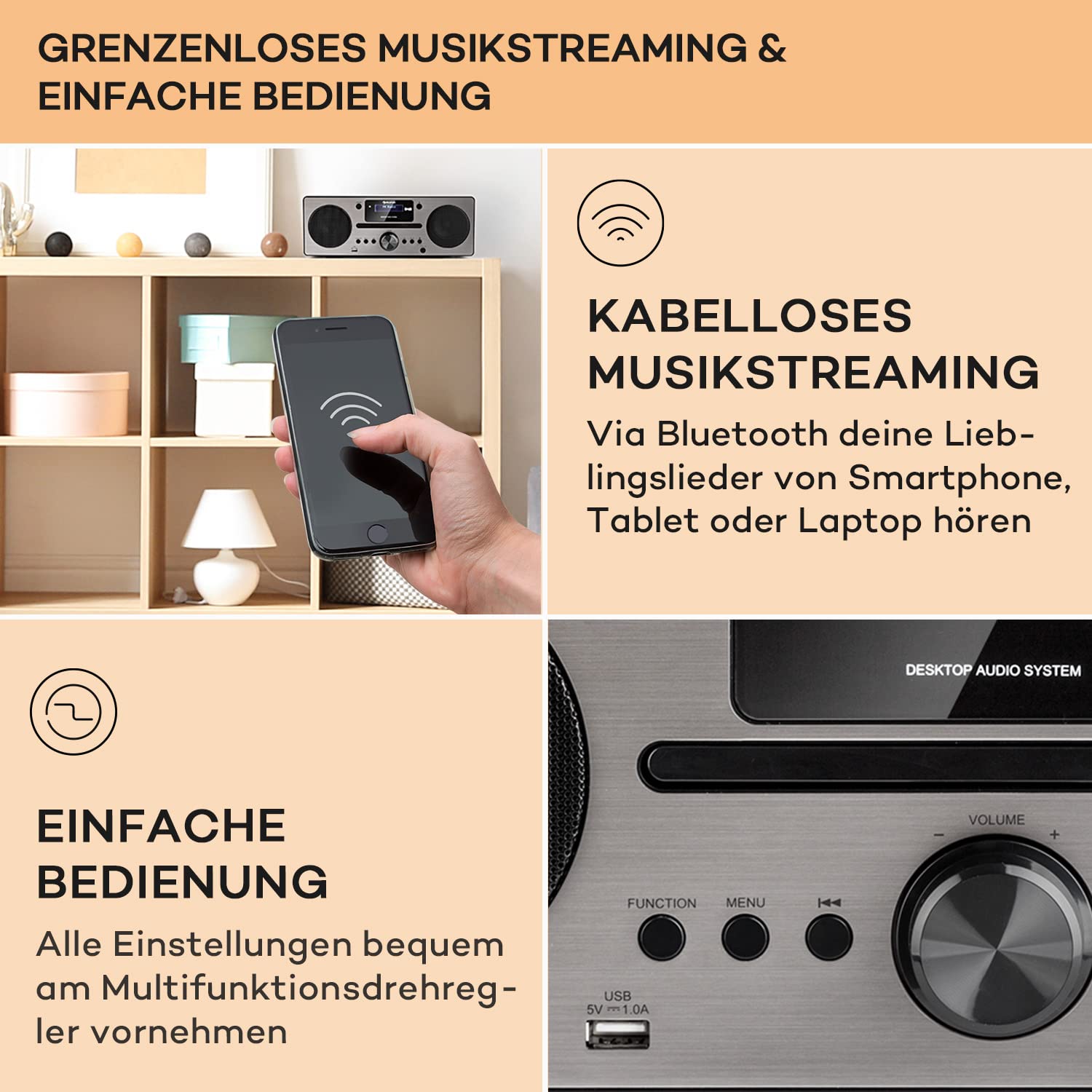 Auna Tragbares Radio, DAB Radio mit CD Player, DAB Plus Radio mit Bluetooth, DAB/DAB+/FM Radio, Küchenradio mit LCD Display, MP3, USB-Anschluss, Digitalradio Klein, Radio mit Wecker & Fernbedienung