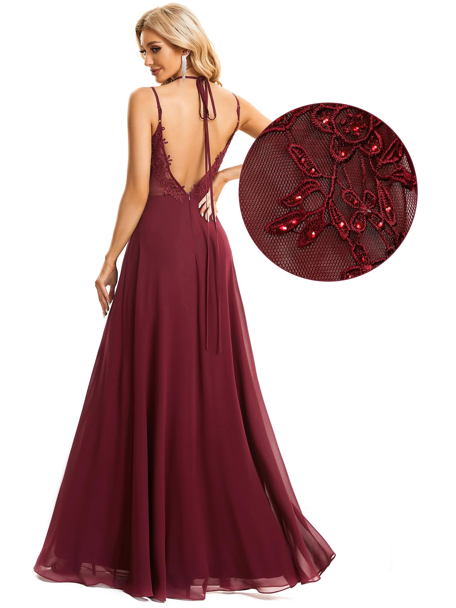 Ever-Pretty Vestidos de Dama de Honor Largo Elegantes Sin Mangas Cuello en V Cintura Imperio Formal ES01692