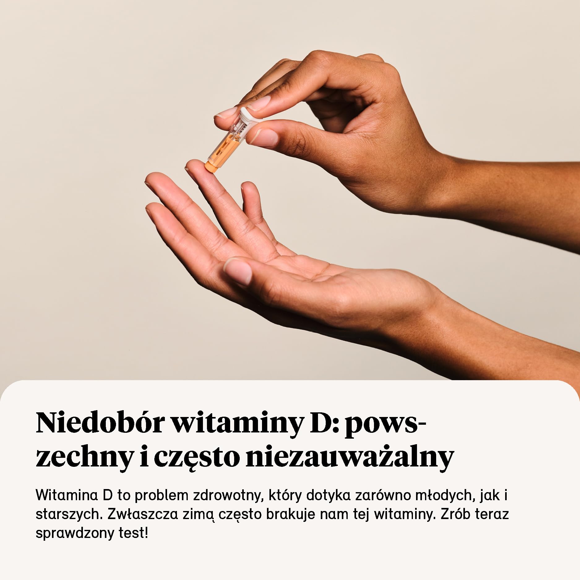 Test witaminy D w domu – szybki samodzielny test niedoboru witaminy D | 2 testy krwi w domu bez laboratorium | pobieranie próbek poprzez test na palcu | łatwy odczyt za pomocą karty