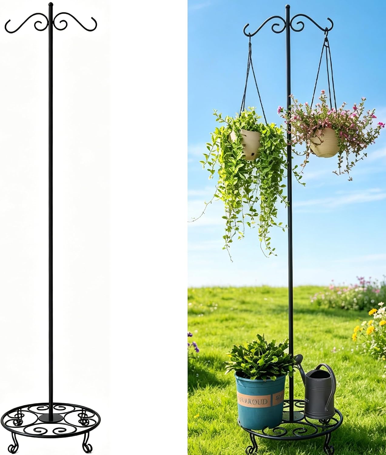76" Shepherd's Hook with Flat Base Adjustable Heavy Duty Double Hook