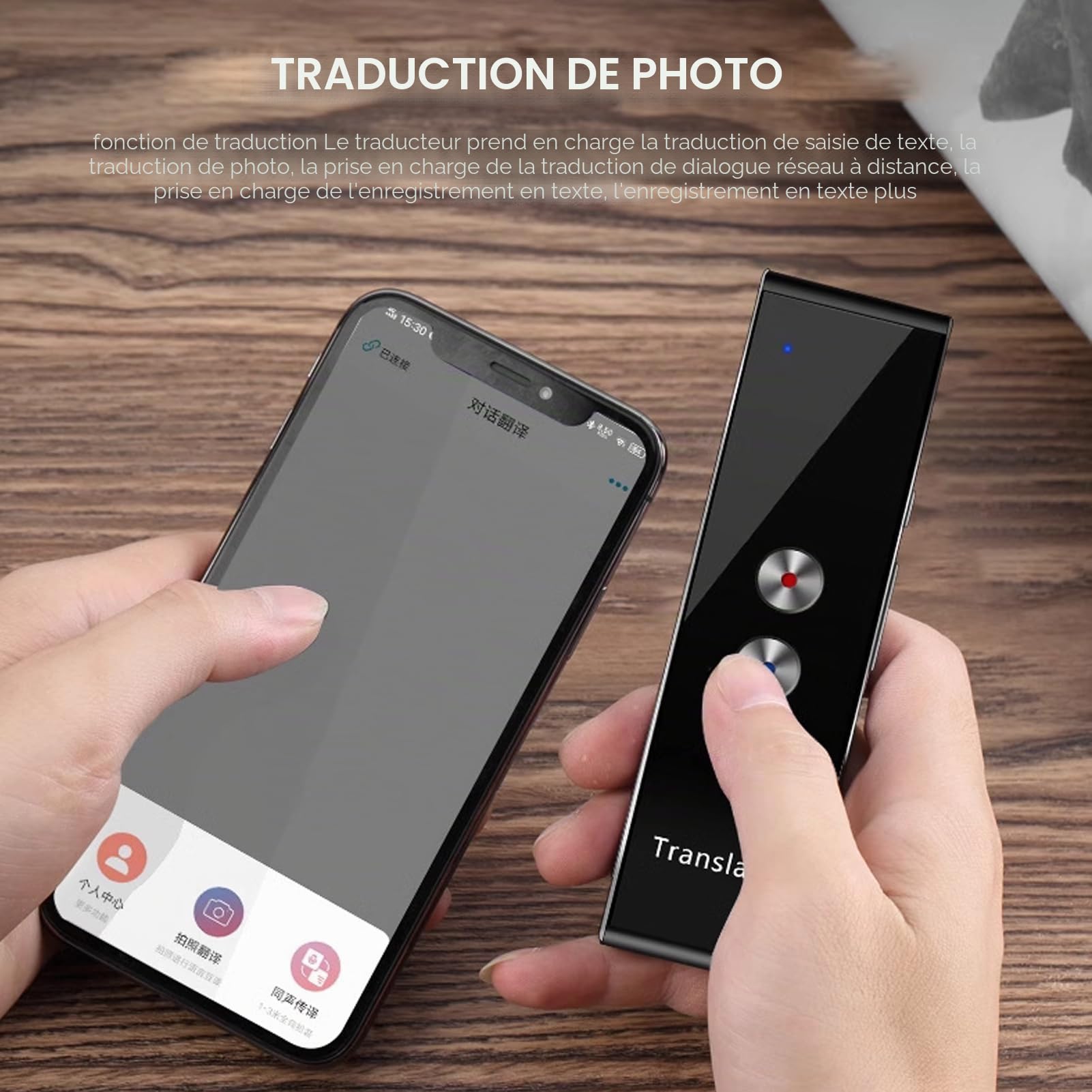 Dispositif de Traduction Vocale de Langue Bluetooth, Traducteur de Langue Bidirectionnel instantané Portable, Appareil de Traduction en 96 Langues Prenant en Charge la
