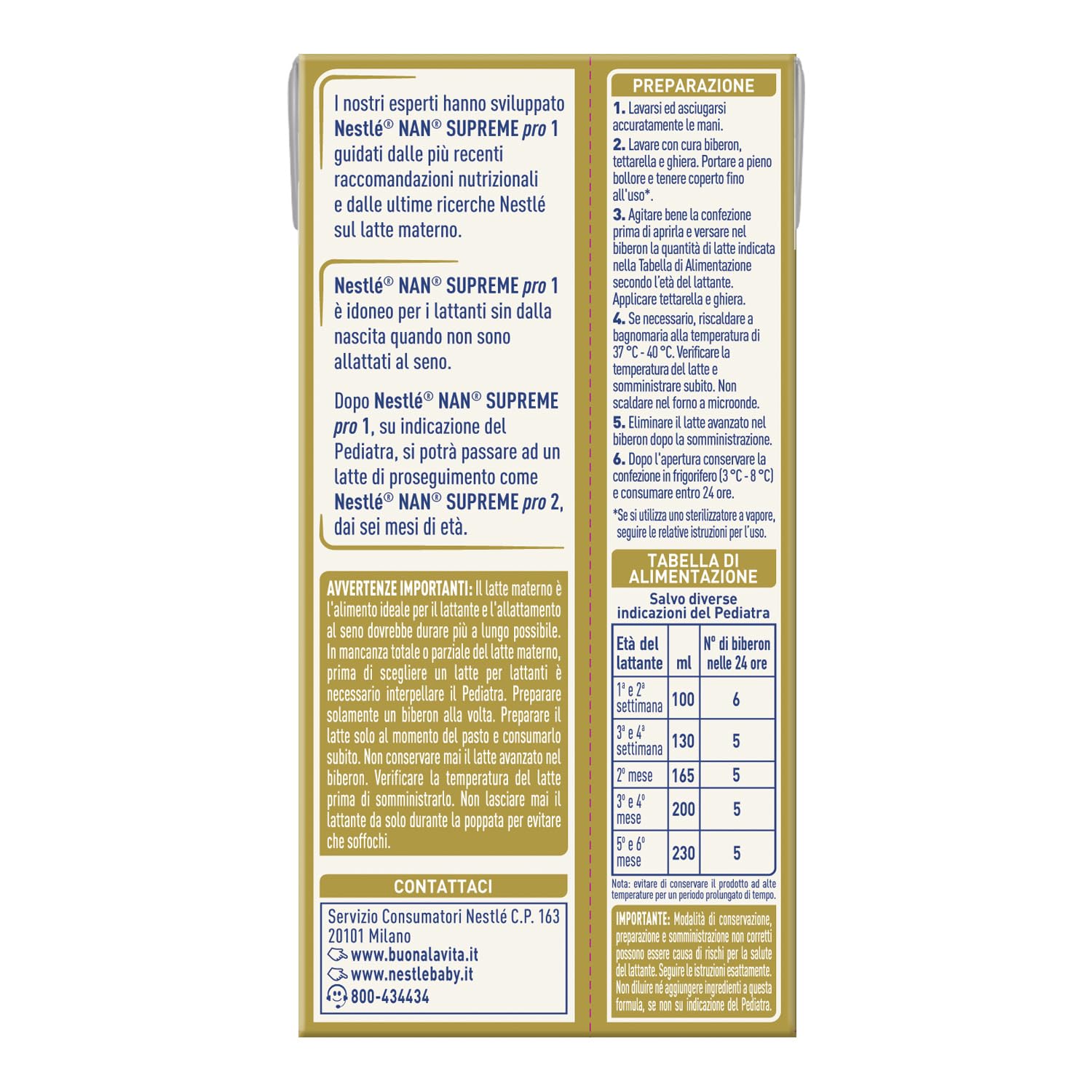 NESTLÉ NAN SUPREMEpro 1 Latte per Lattanti Liquido dalla nascita, 12 Brick da 300ml (3,6L)
