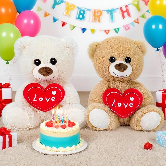 Oso de Peluche Pequeño Marrón Claro con Corazón Rojo miniatura 2