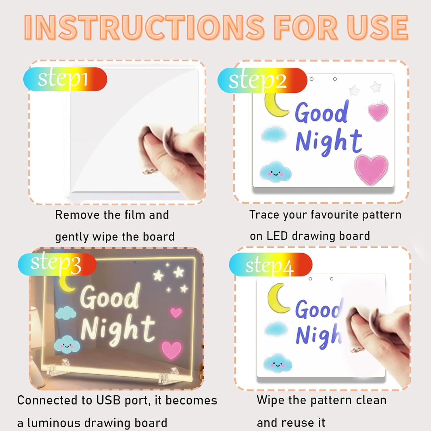 Lumiboard Led Drawing Board,11.8"X7.9" Lumiboard Rewritable Memo Pad with 7 Pens, Wall Mounted or Stand Up,Led Acrylic Light Up Drawing Pad for Kids and Adults (L (11.8 * 7.9))