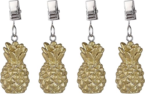 TwoFish Juego de 4 clips dorados de resina de piña para mantel, juego de 4 clips para mantel de artesanía de piña, paquete de 4