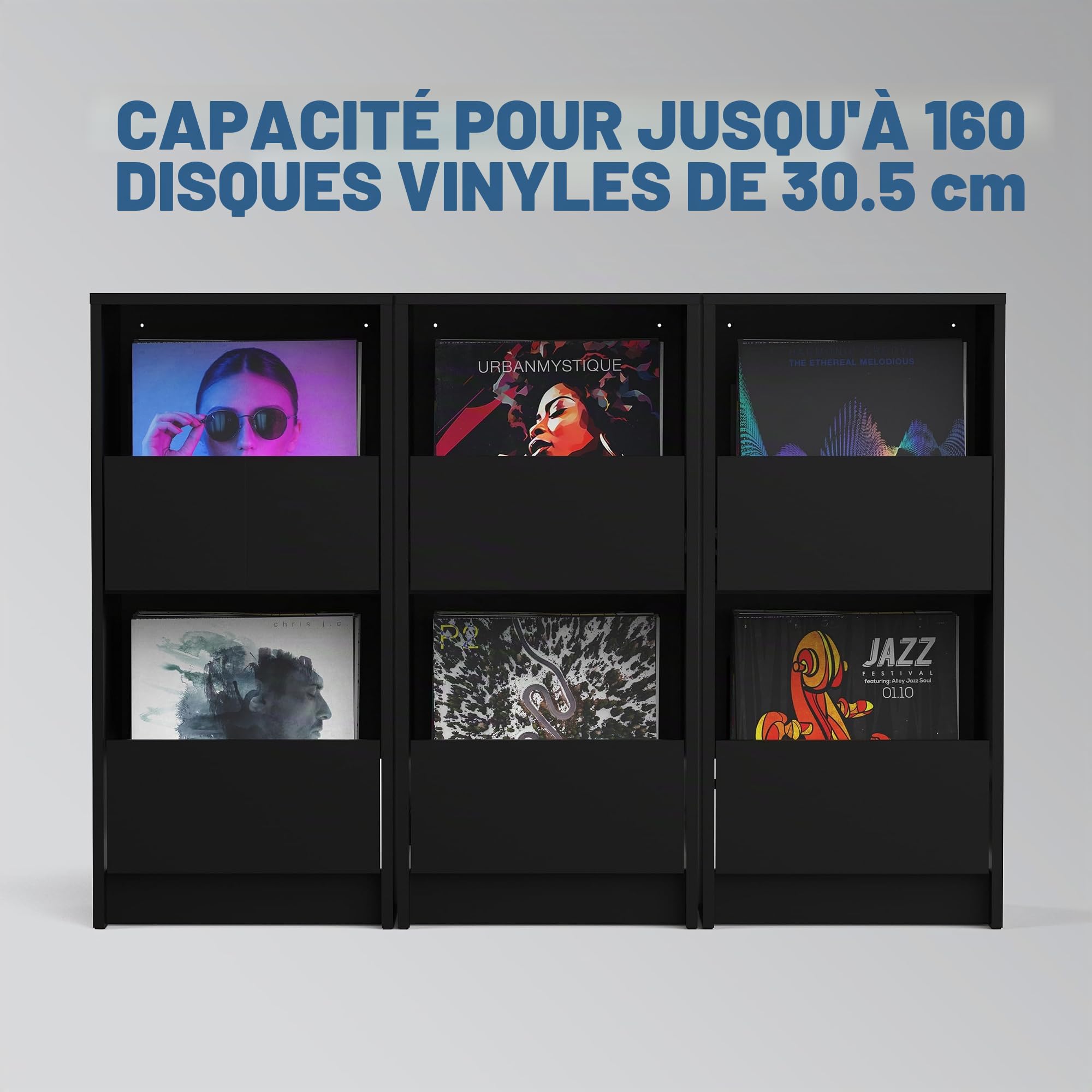 Glorious Vinyl Vault, Black - Rangement pour Vinyle