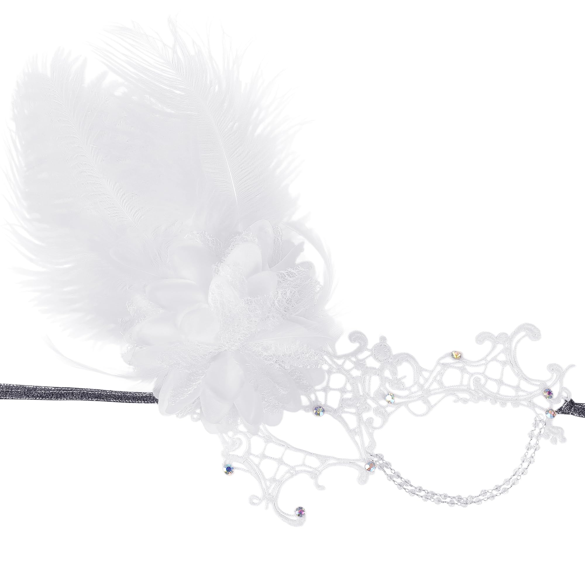 ETOFETE 1920s Long Feather Lace Masquerade Mask for Women Half Face Eye Mask for Halloween Costume Party Proms Cosplay Accessories