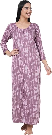 Noty® Women's- Maternity/Hospital/Delivery Gown- Poly Viscose Knits Fabric- Front Open | Printed | Round Neck with Button ...
