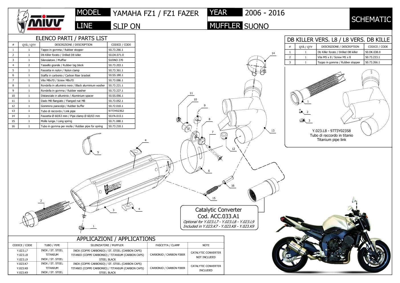 Mivv Y.023.L9 YAMAHA FZ1 / FZ1 FAZER 2006/2016 SLIP-ON USTĘŻNIA SUONO STEEL BLACK