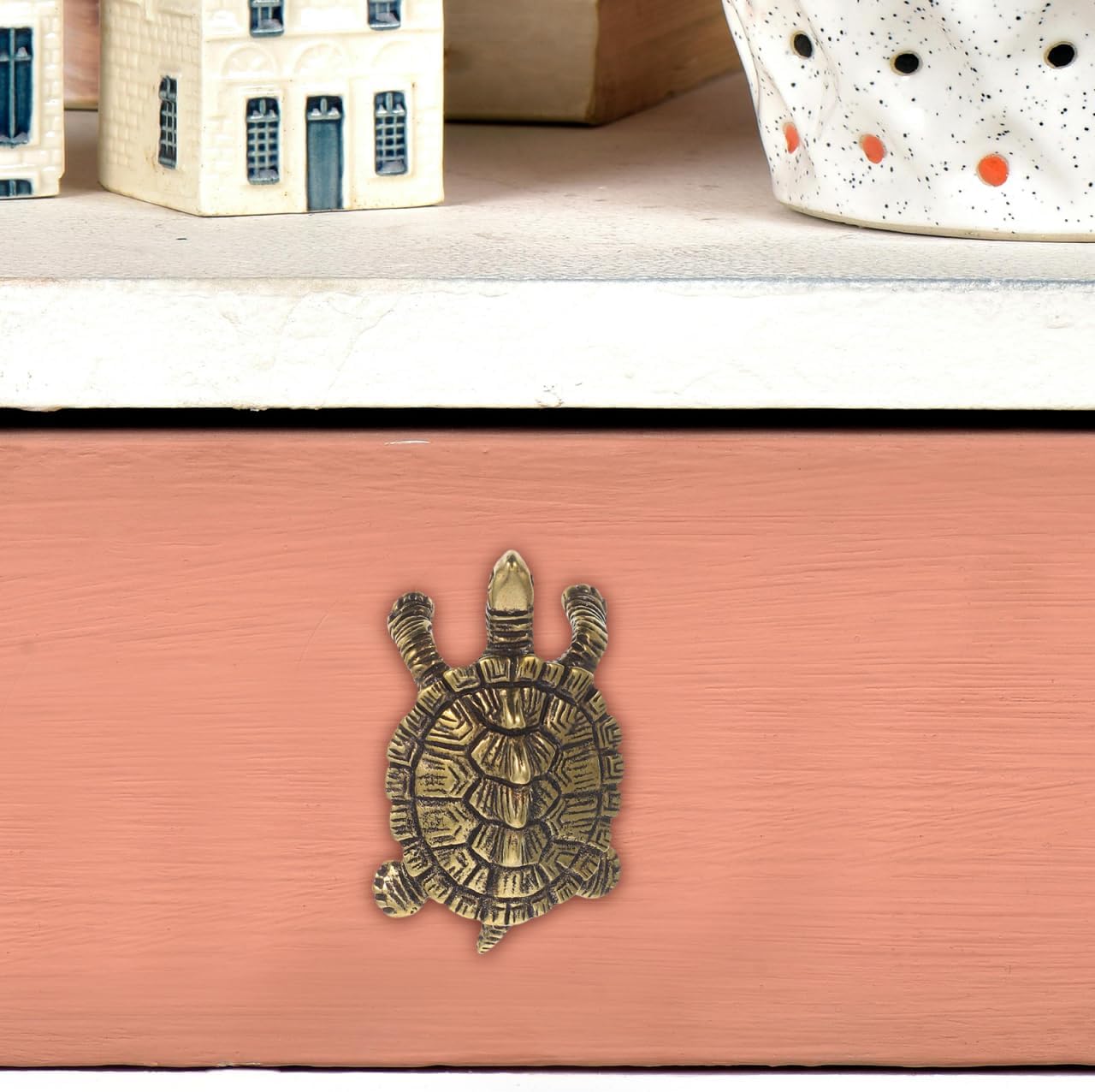 Mikikit Turtle Handle Decorative Brass Animal Pull Knob for Cabinets and Unique Chinese Style Turtle Design Smooth Finish for Easy Installation Versatile Home Decor Accent