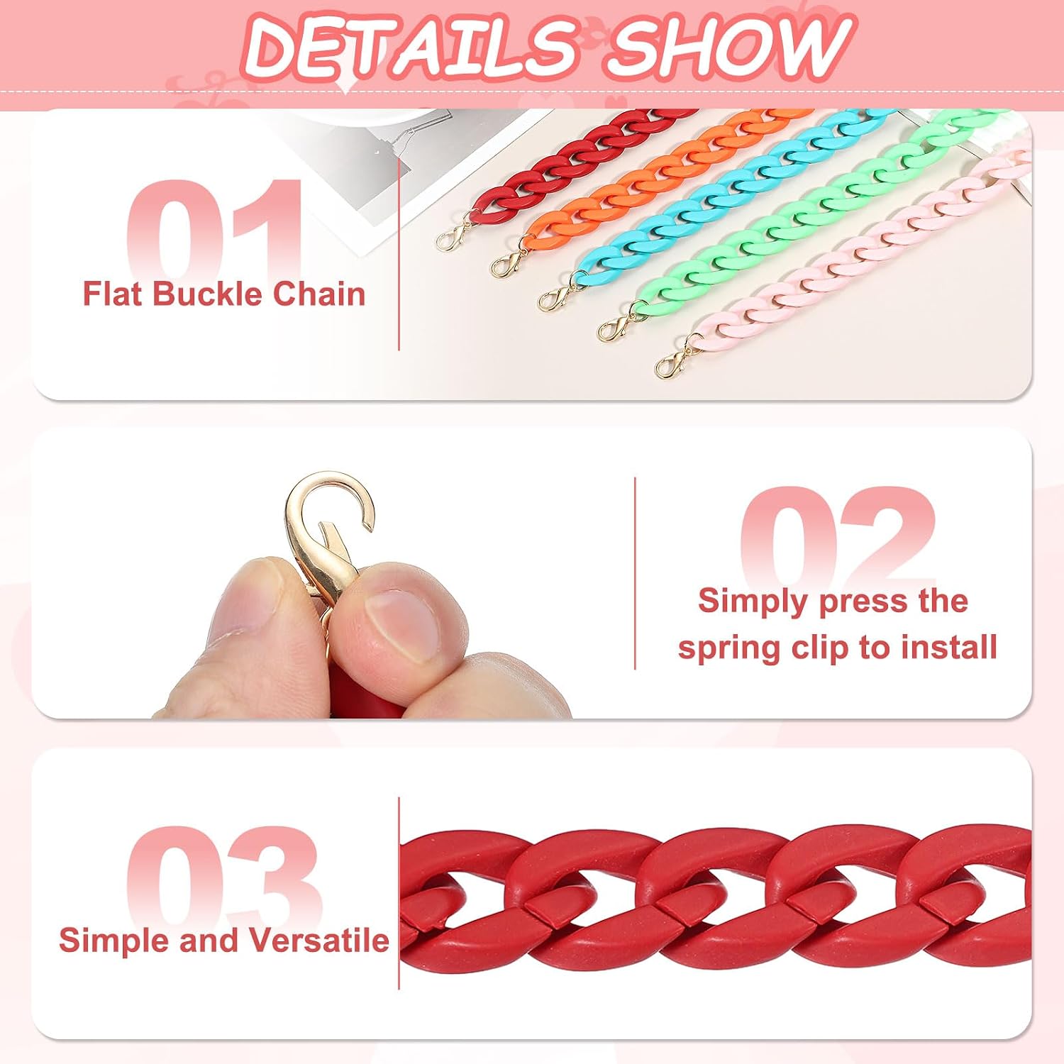 uxcell Acrylic Purse Strap 35.4" Matte Bag Chain w/Buckle Shoulder image 3
