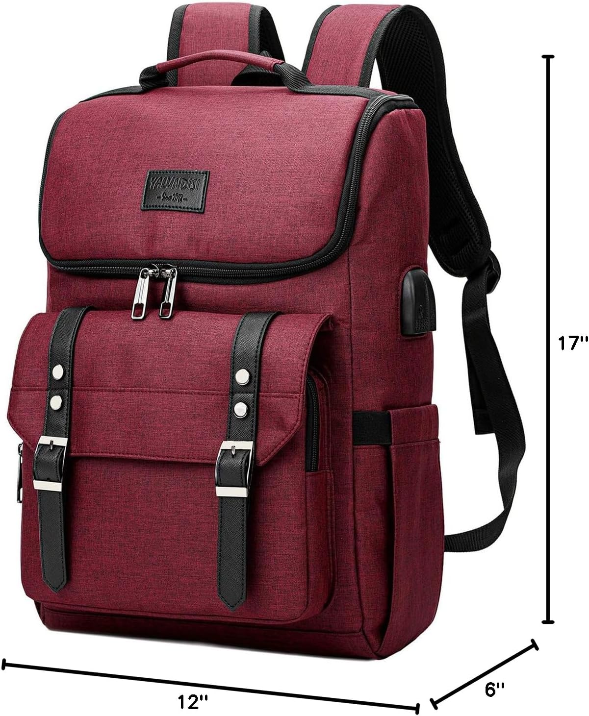 YALUNDISI Vintage Backpack Travel Laptop Backpack with usb Charging Port for Women & Men College Backpack Fits 15.6 Inch Laptop Red - Image 7