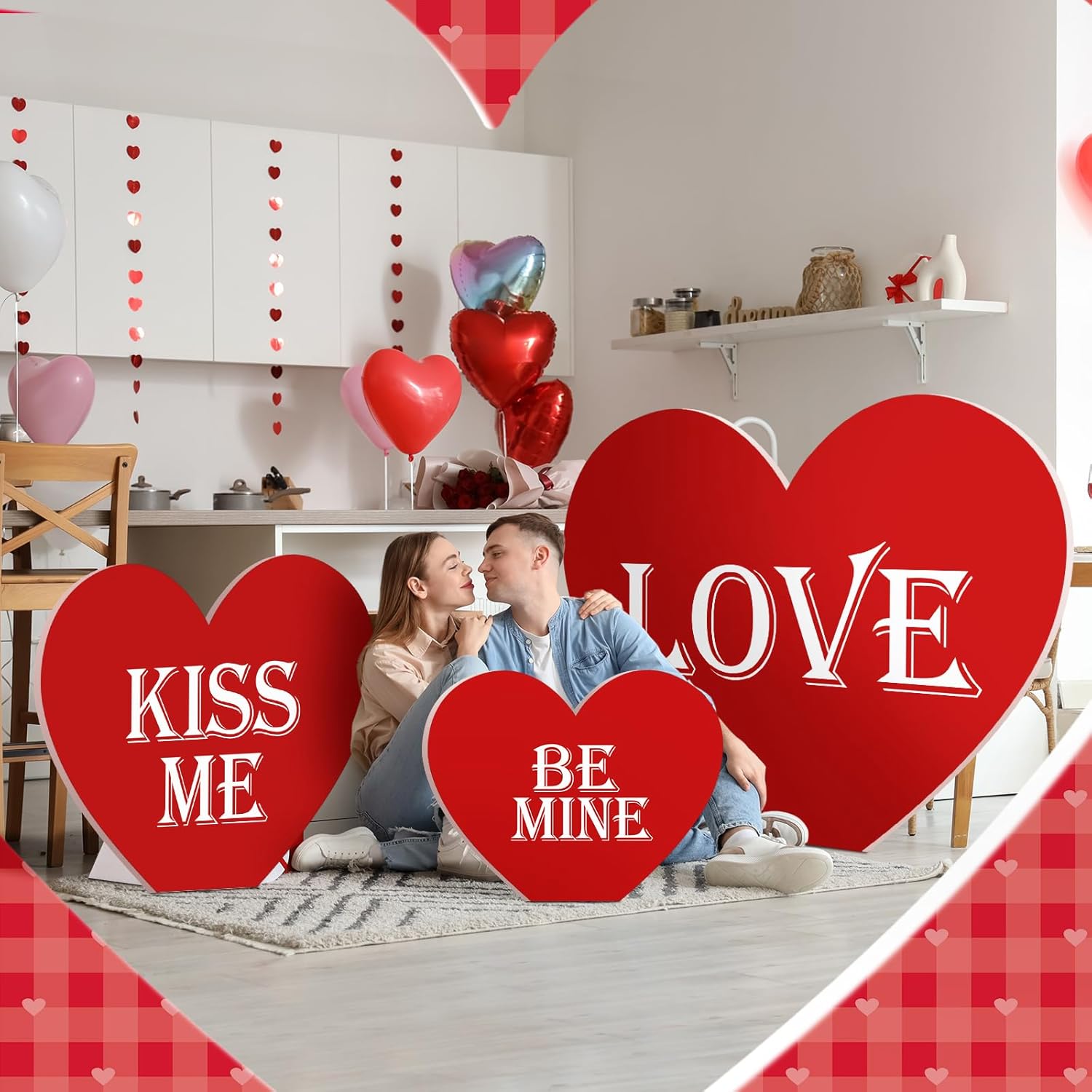 Large Valentine's Day Heart Cardboard Stand Ups Set of 3 Sizes Photo Decoration 24in 36in 46in with Foothold Valentine's Day Photo Booth Props Valentines Photography Props Photo Props
