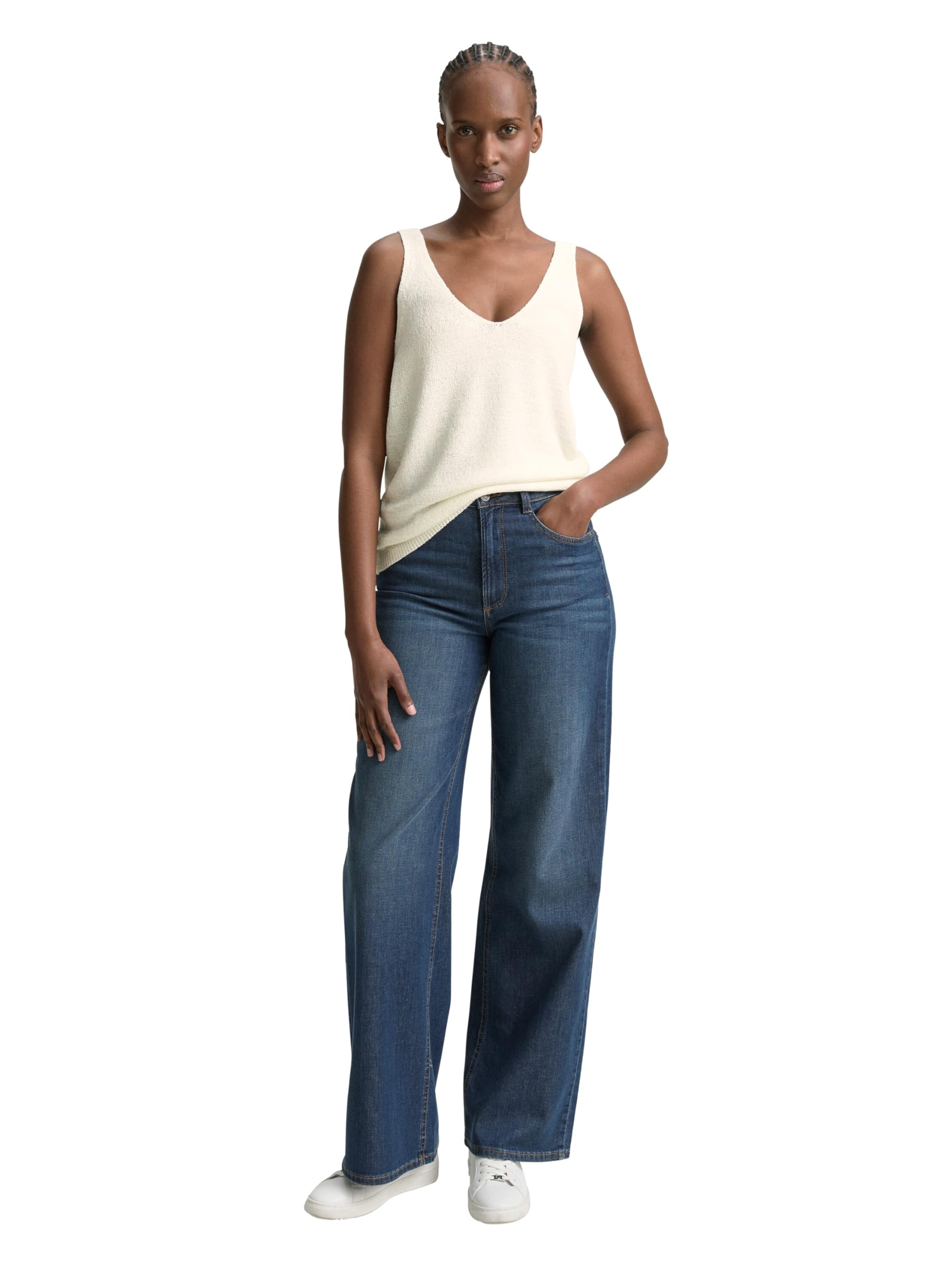 Tom Tailor Denim Damen Stricktop mit V-Ausschnitt
