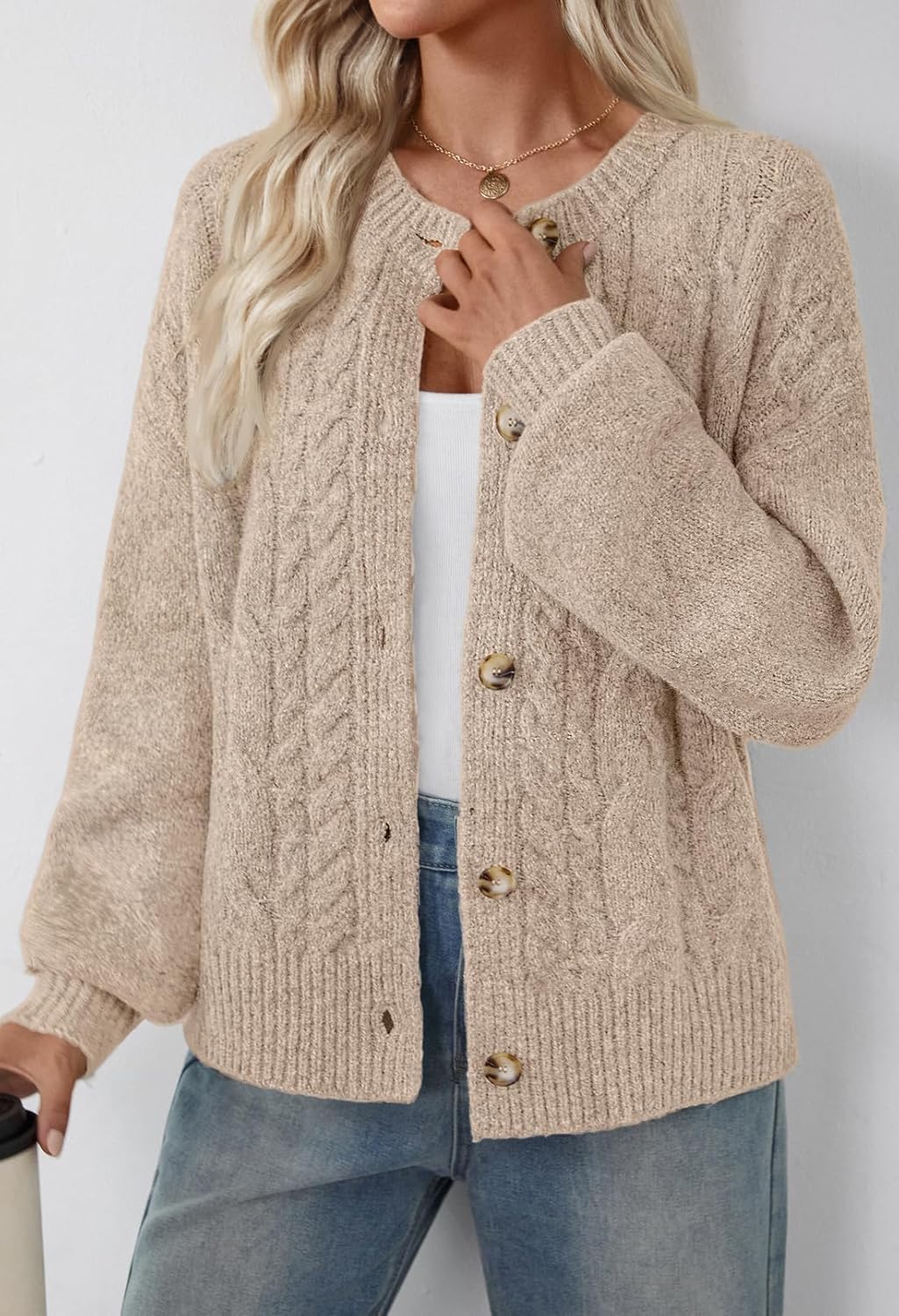 MEROKEETY Cardigan Sweaters for Women Fall Long Sleeve Cable Knit Button Open Front Casual Outerwear Coat - Image 4