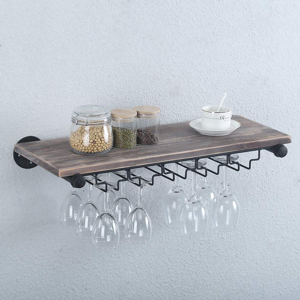 Buy Industrial Pipe Shelving Hanging Stemware Racks,Rustic Wall Mounted
