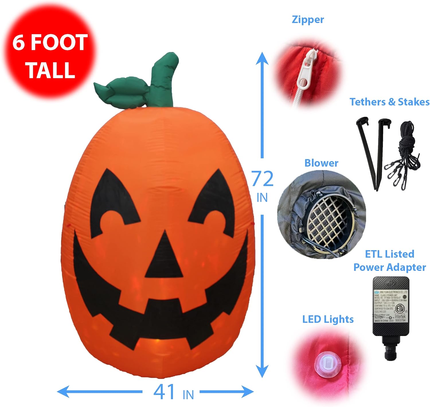 6 FT Tall Halloween Inflatable Glowing Pumpkin Jack O' Lantern with Swirling Lights Pre-Lit Lighted Lawn Ornament Decorative Outdoor Indoor Holiday Home Blow up Yard Garden Decoration
