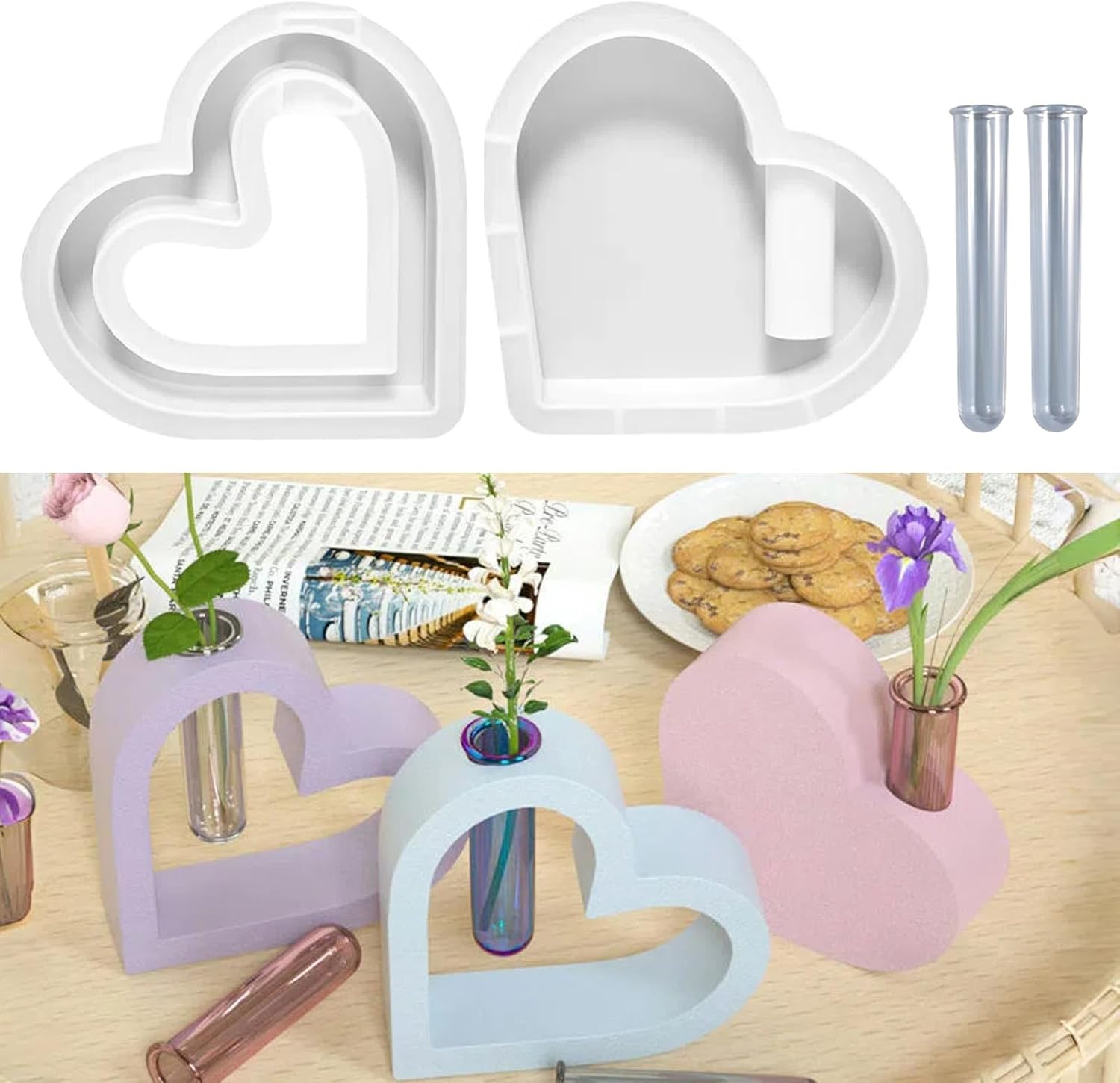 Silikonformen Gie formen Fr hling Vase 2 St ck Silikonform Fr hling Herz Vase Gie formen Silikon Fr hlingsdeko Vasen Ostern Gipsformen zum gie en f r Osterdeko Epoxidharz Gips DIY Handwerk