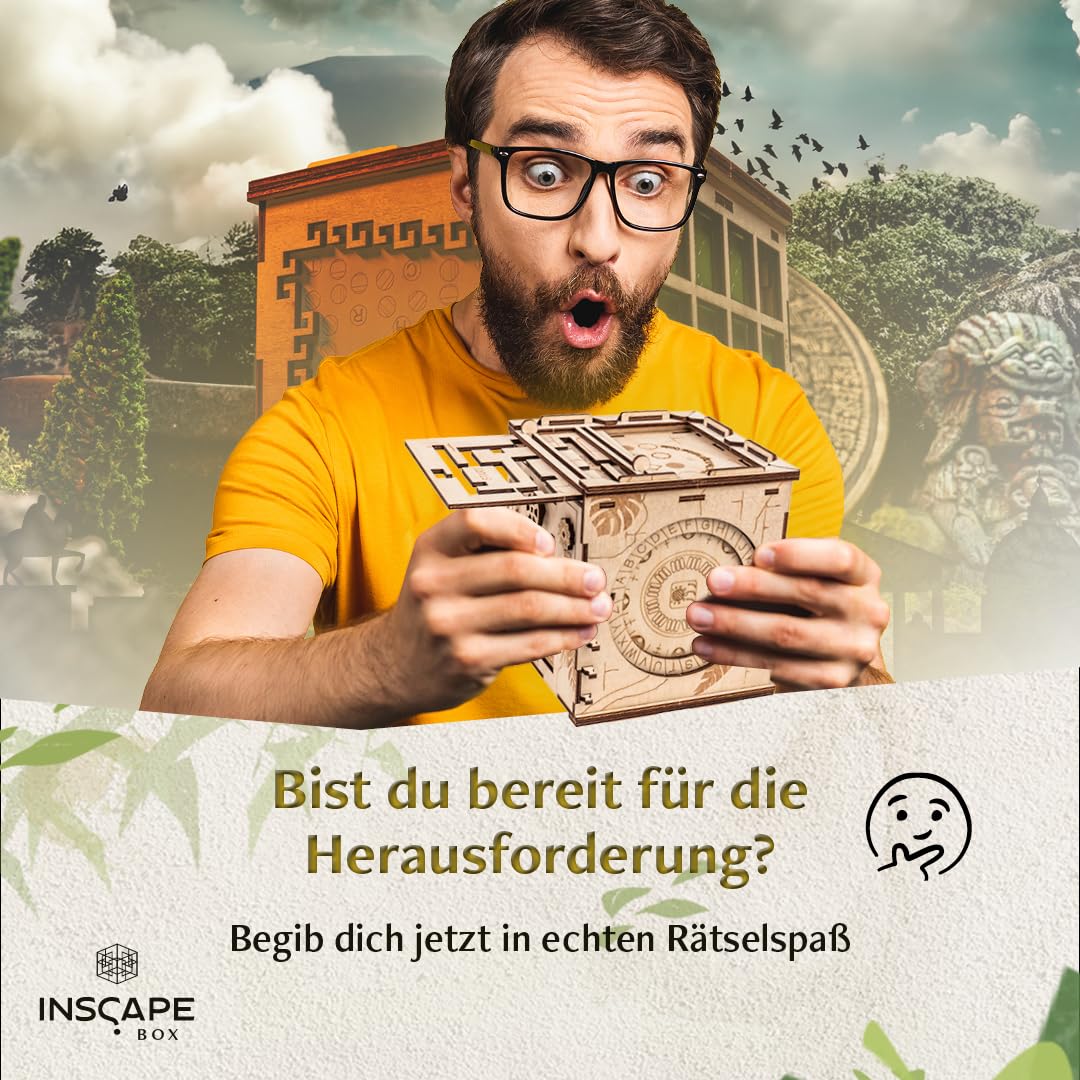 INSCAPE Maya´s Myths - Escape Room Spiel - XL Rätselbox Holz - Escape Box - 3D Puzzle Box - Knobelspiele für Erwachsene - Geburtstagsgeschenk für Erwachsene - Geschenkbox - Cluebox