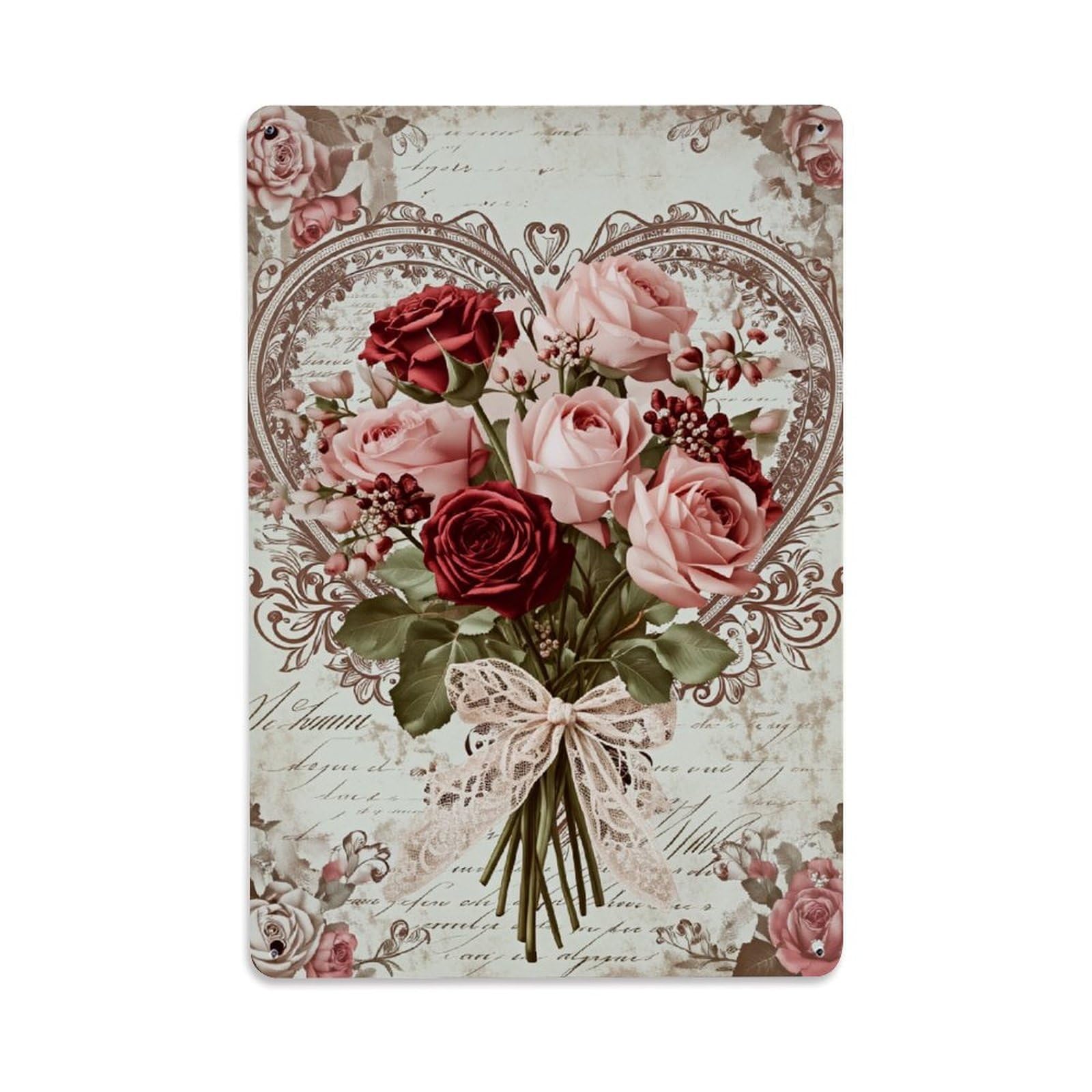 Enderetf Vintage Roses Heart Lace Script Tin Sign Metal Poster, Home Bar Garage Man Cave Cafe Indoor & Outdoor Wall Decoration 8X12inches