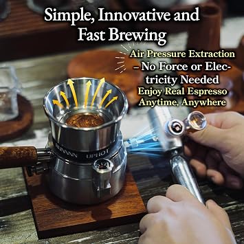 UPHOT Portable Espresso Machine 8-in-1, 9 Bar Pneumatic, Manual No-Power Espresso Maker, Stainless Steel, Compact for Travel Camping Outdoor (Silver, R-H-ComboSet-8)