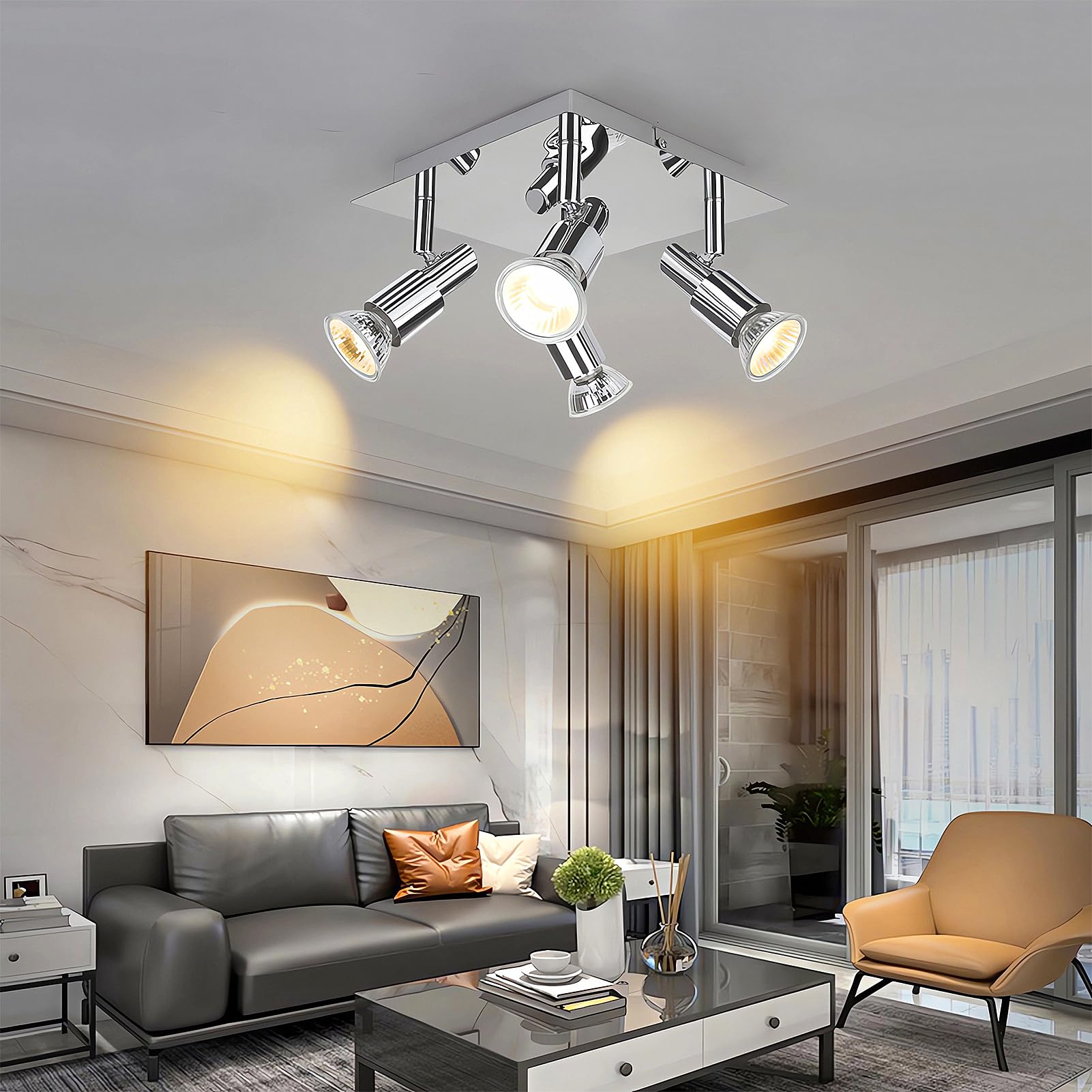 POLESTI Adjustable 4 Way Ceiling Spotlight Fitting, Modern Square Kitchen Lights Ceiling, GU10 Ceiling Light Fitting - Image 4