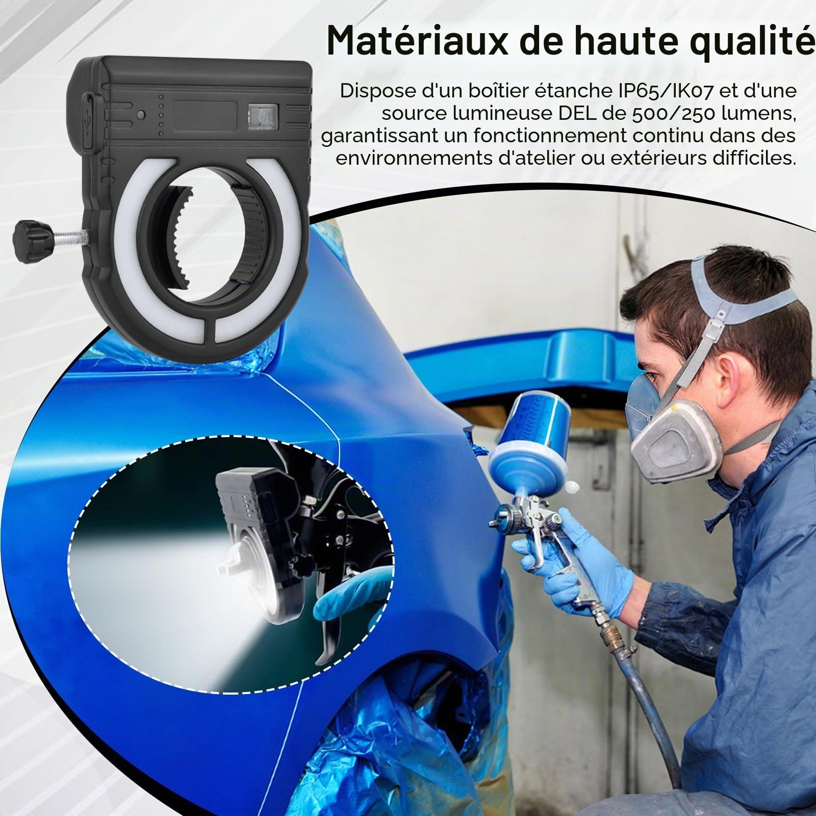 Lampe Led pour Pistolet à Peinture Automobile, 5 Niveaux de Température de Couleur (2700K-6500K) et 500/250 Lumens, Éclairage LED pour Pistolet à Peinture pour Décoration de Voiture et Maison