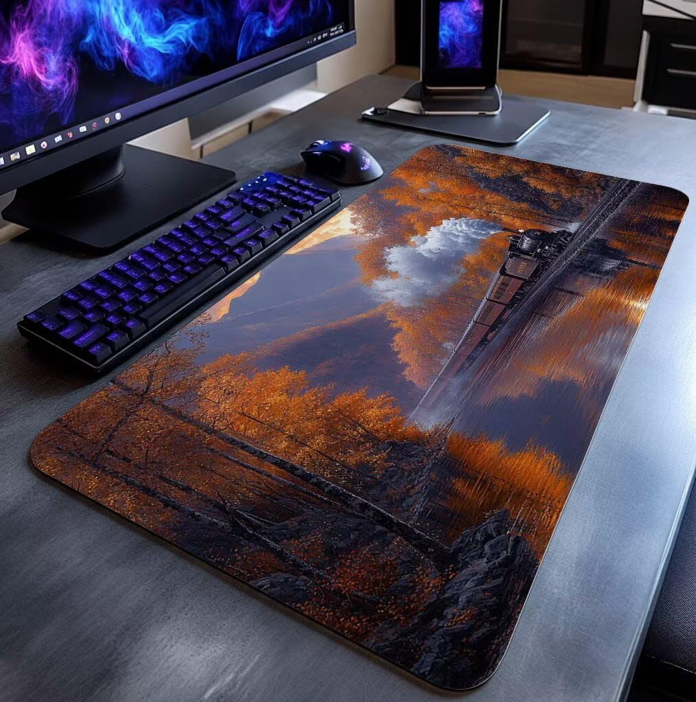 Podkładka pod mysz pociąg podkładka pod mysz XXL 1400 x 600 x 3 mm wodoodporna podkładka pod mysz z antypoślizgową gumową podstawą do laptopa Klawiatura Gamer PC Dekoracja Jesień Biuro Jesień DBYH