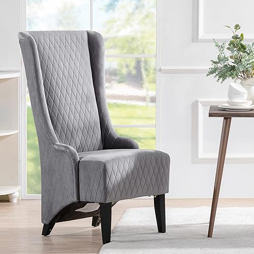 Sillas copetudas de tela gris para comedor y sala de estar, acento acolchado, silla esquinera lateral de ala ancha de 23 pulgadas, asiento grueso,