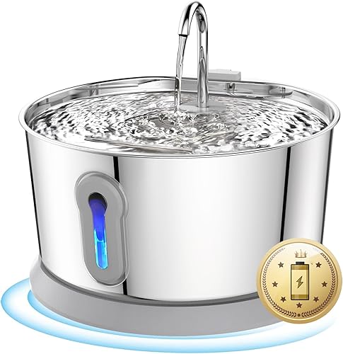 Fuente de agua inalámbrica para gatos, funciona con pilas, fuente de acero inoxidable para mascotas de 4 L135 onzas para beber dispensador de agua