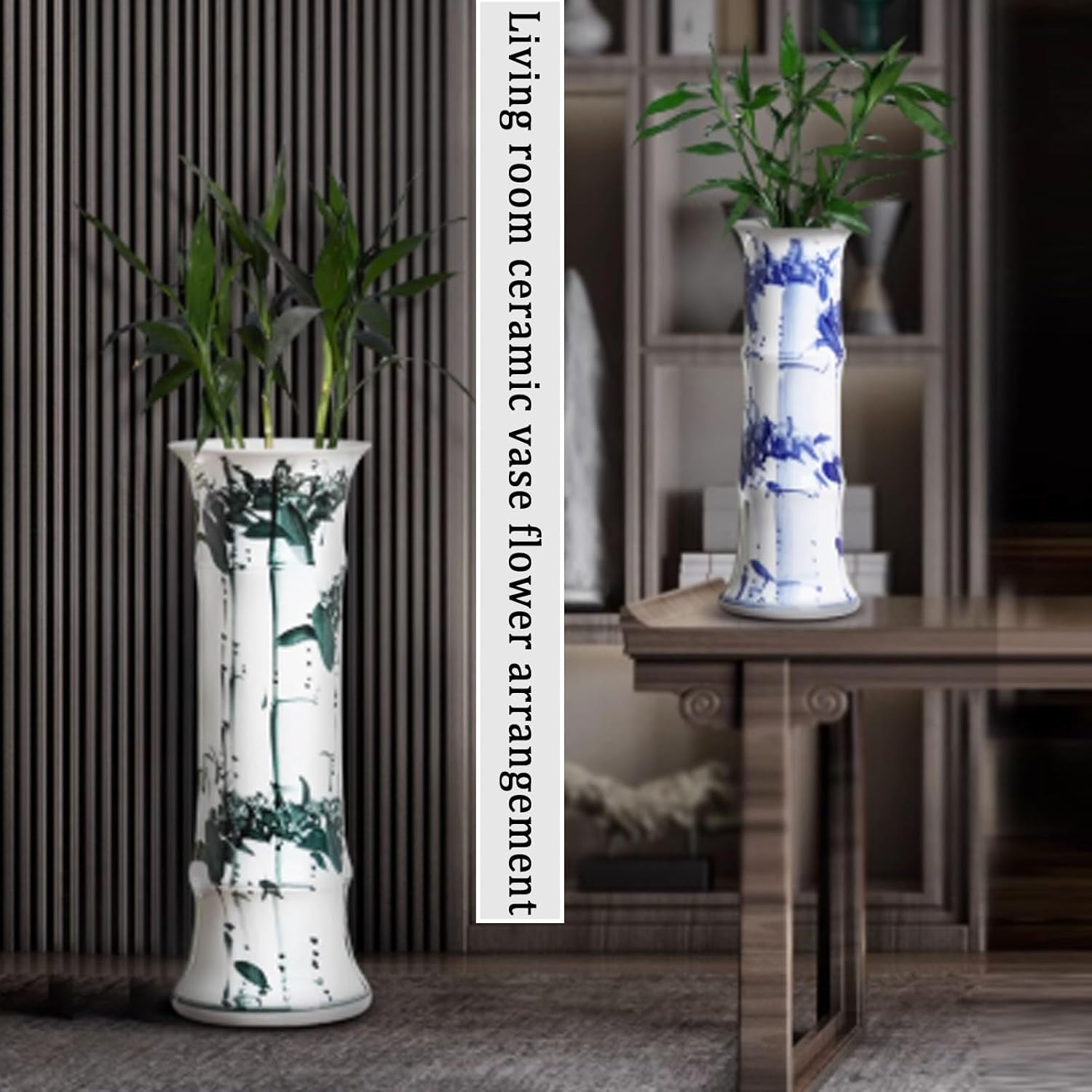 Floor Standing Ceramic Umbrella Holder Umbrella Vase Decor Ceramic Umbrella Stand Indoor Entryway Bamboo Style Storage Bucket Ornaments for Home Office Florist.(Ink Lotus,48x17CM/18.9x6.7IN)