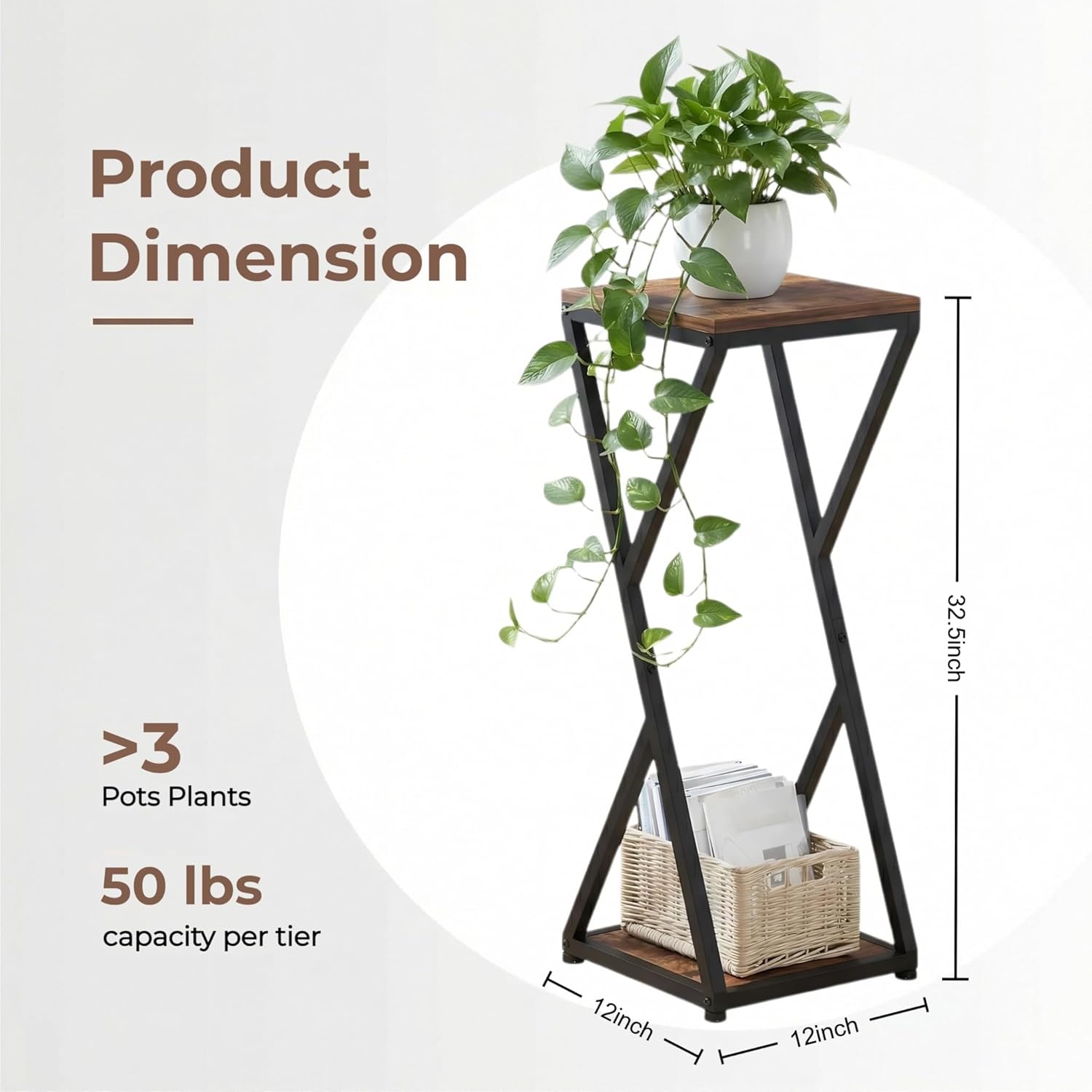 2-Tier Tall Plant Stand Indoor, 32.5" Corner Plant Stands for Indoor Plants Multiple, Small End Table for Living Room, Corner Side Table for Home Decor