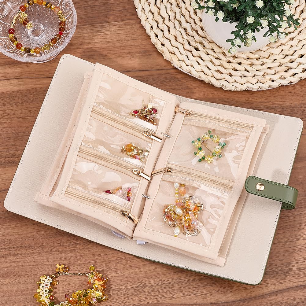 Beebeecraft Organizador de Joyas Portátil de 21.5x15x4.2cm Rectangular Verde con Cremallera Transparente Bolsa de Terciopelo para Anillos Collares Pendientes Regalo para el Día de la Madre