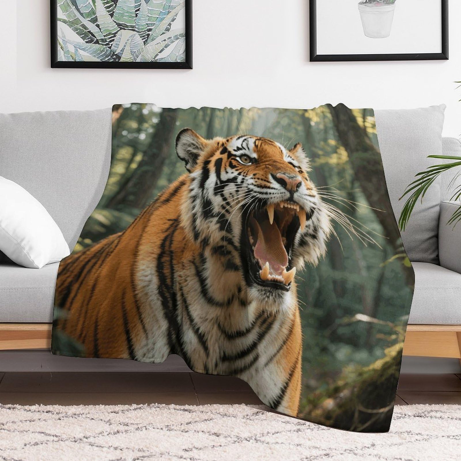 Custom Siberian Tiger in The Forest Blanket Lightweight Flannel Fleece Throw for Couch Sofa Bed Luxury Soft Cozy Plush Lap Bedtime Blanket for All Seasons Bedroom Home Decor Gifts 60x80